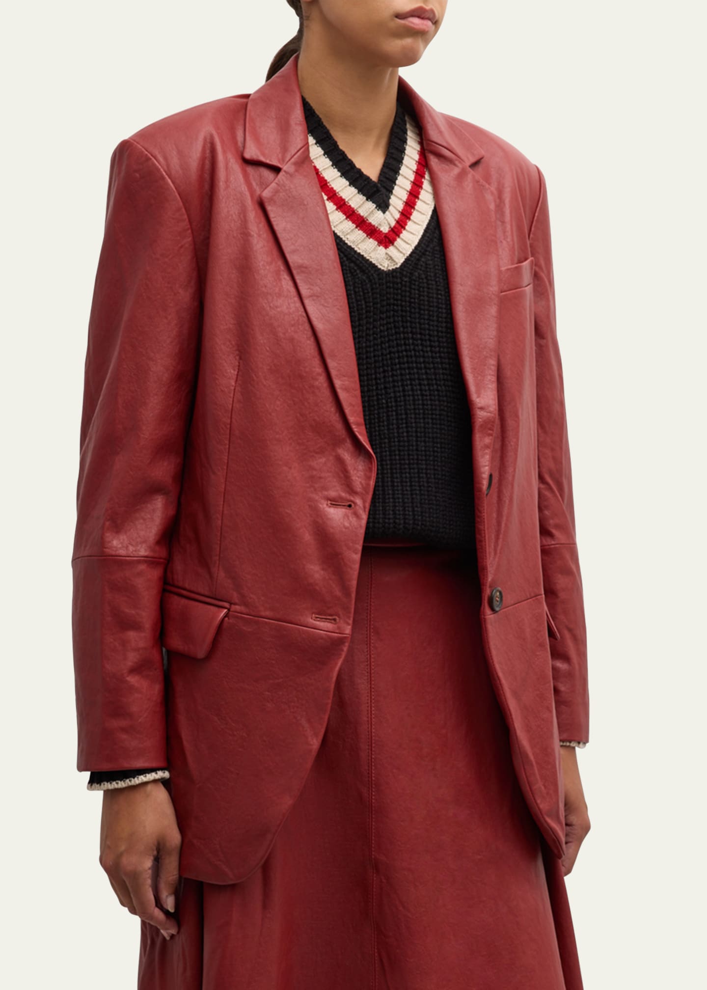 Brunello Cucinelli Washed Leather Double Button Jacket Image 4 of 5