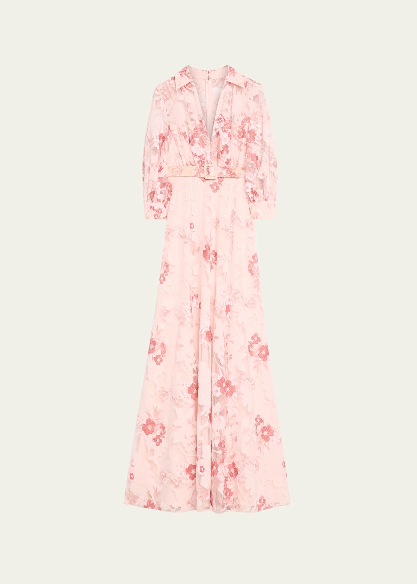 BADGLEY MISCHKA Women s Lace Belted Blouson Sleeve Gown