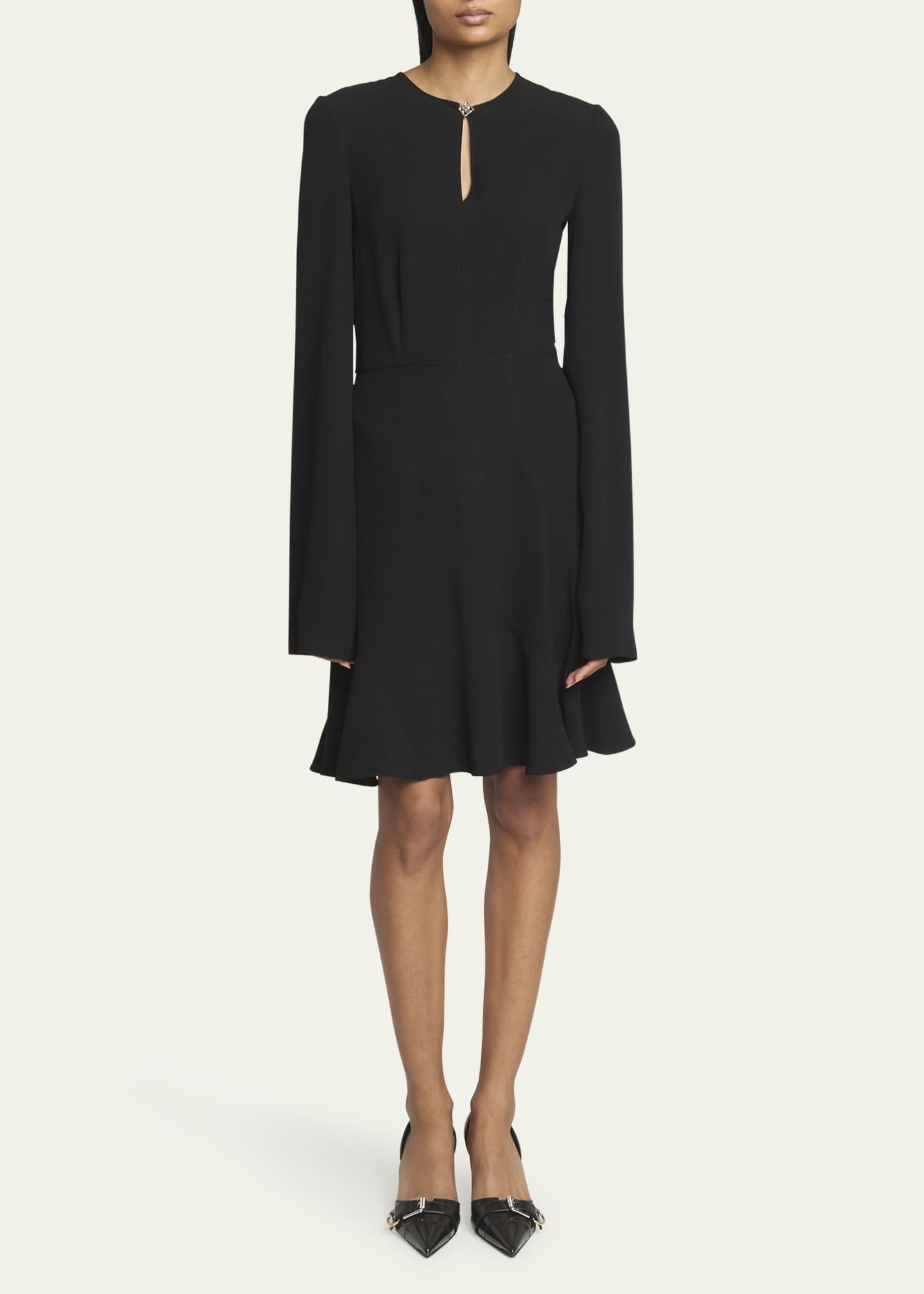 Givenchy Long-Sleeve Keyhole Neckline Flared Mini Dress Image 2 of 5