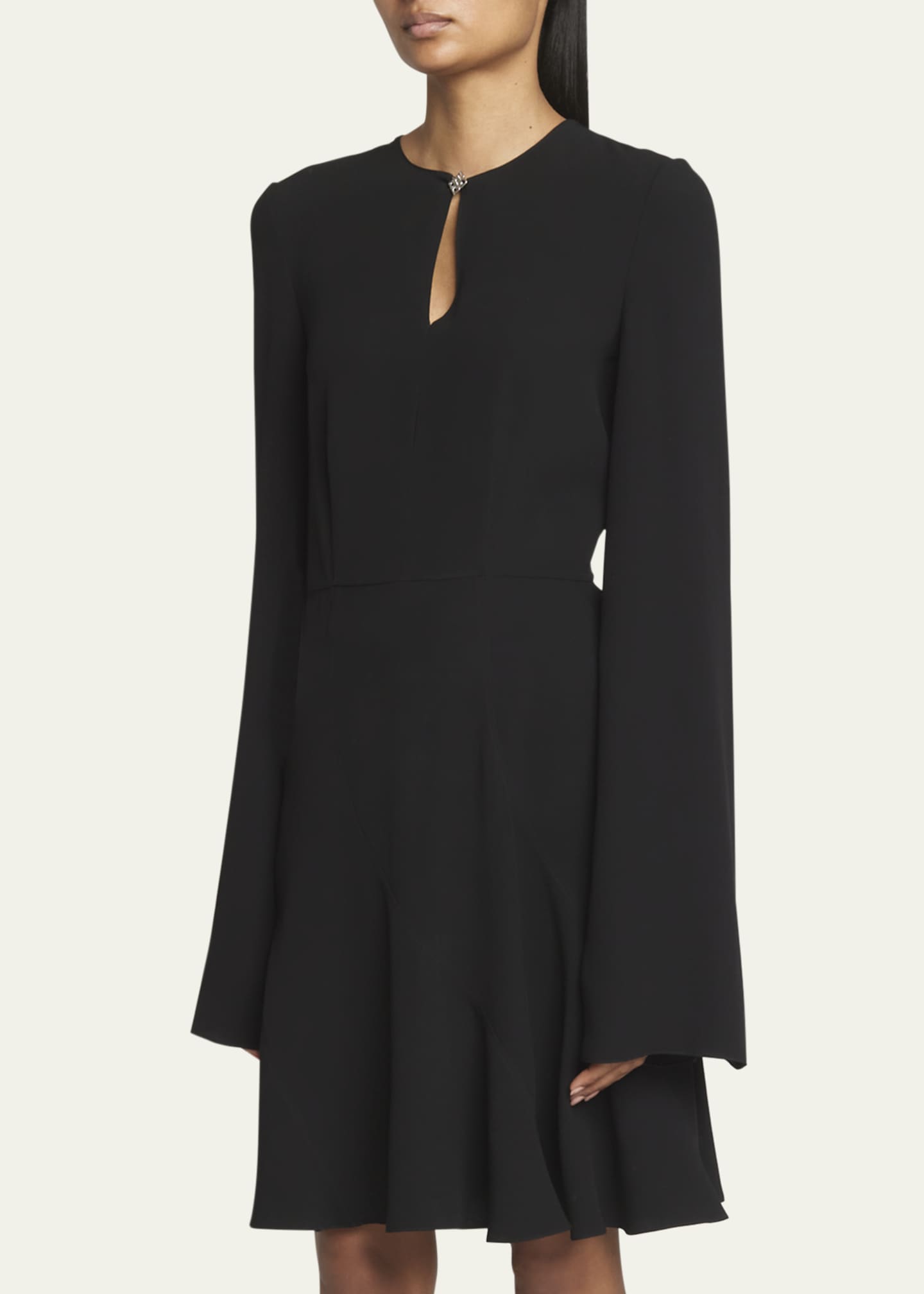 Givenchy Long-Sleeve Keyhole Neckline Flared Mini Dress Image 4 of 5