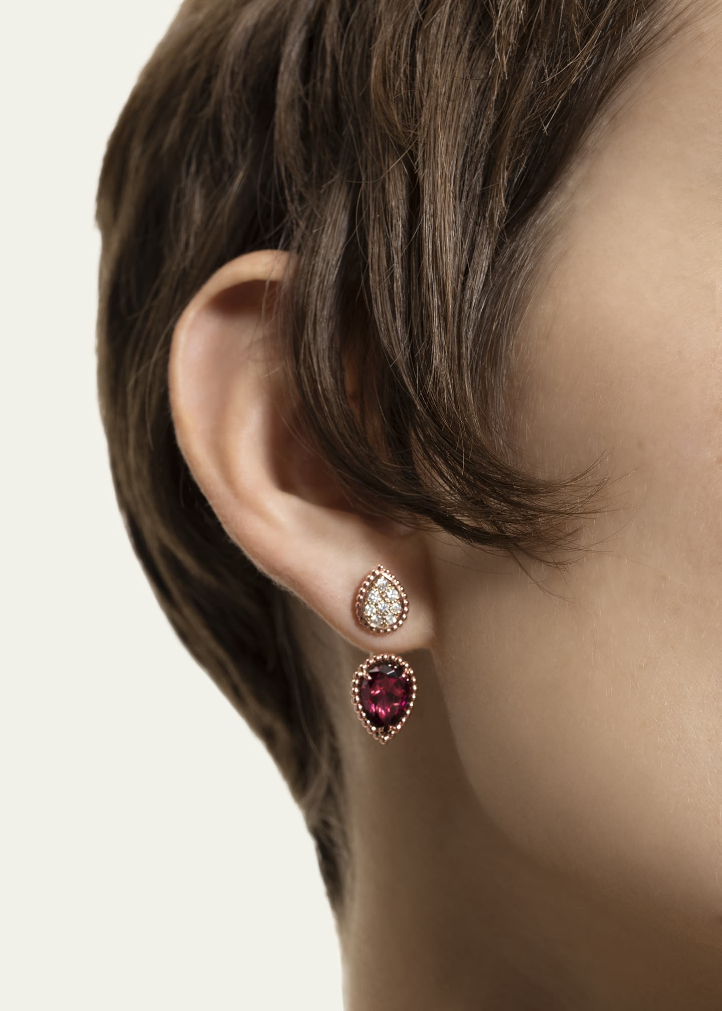 Boucheron 18K Pink Gold Serpent Boheme Rhodolite and Diamond Pave Earring, Single Image 2 of 3