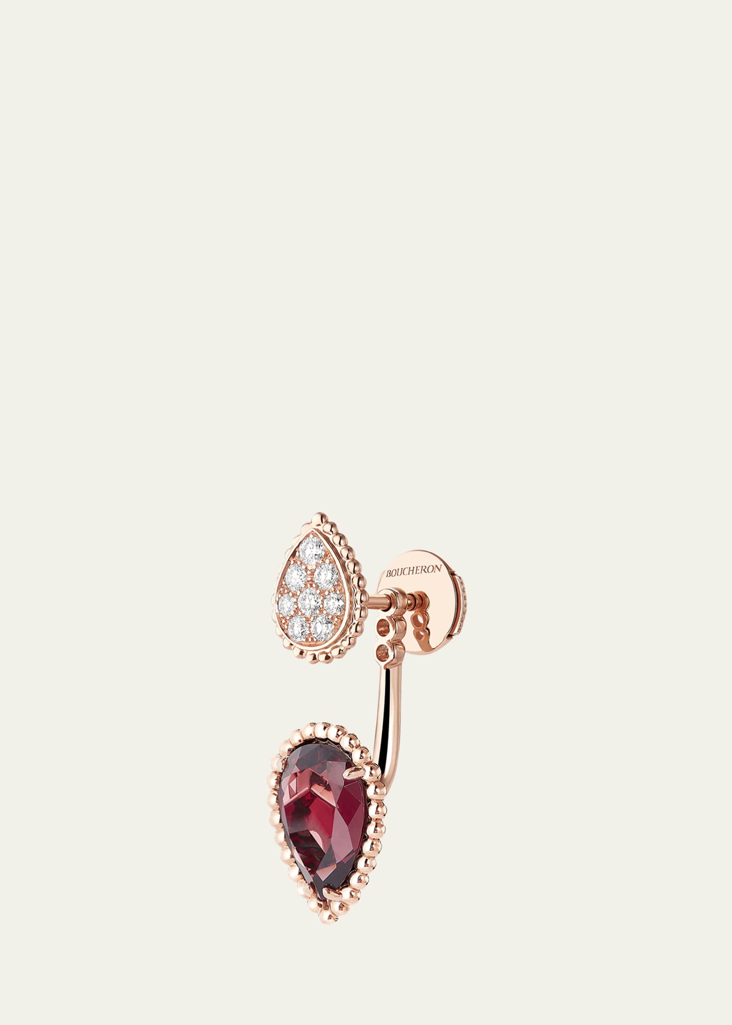 Boucheron 18K Pink Gold Serpent Boheme Rhodolite and Diamond Pave Earring, Single Image 3 of 3