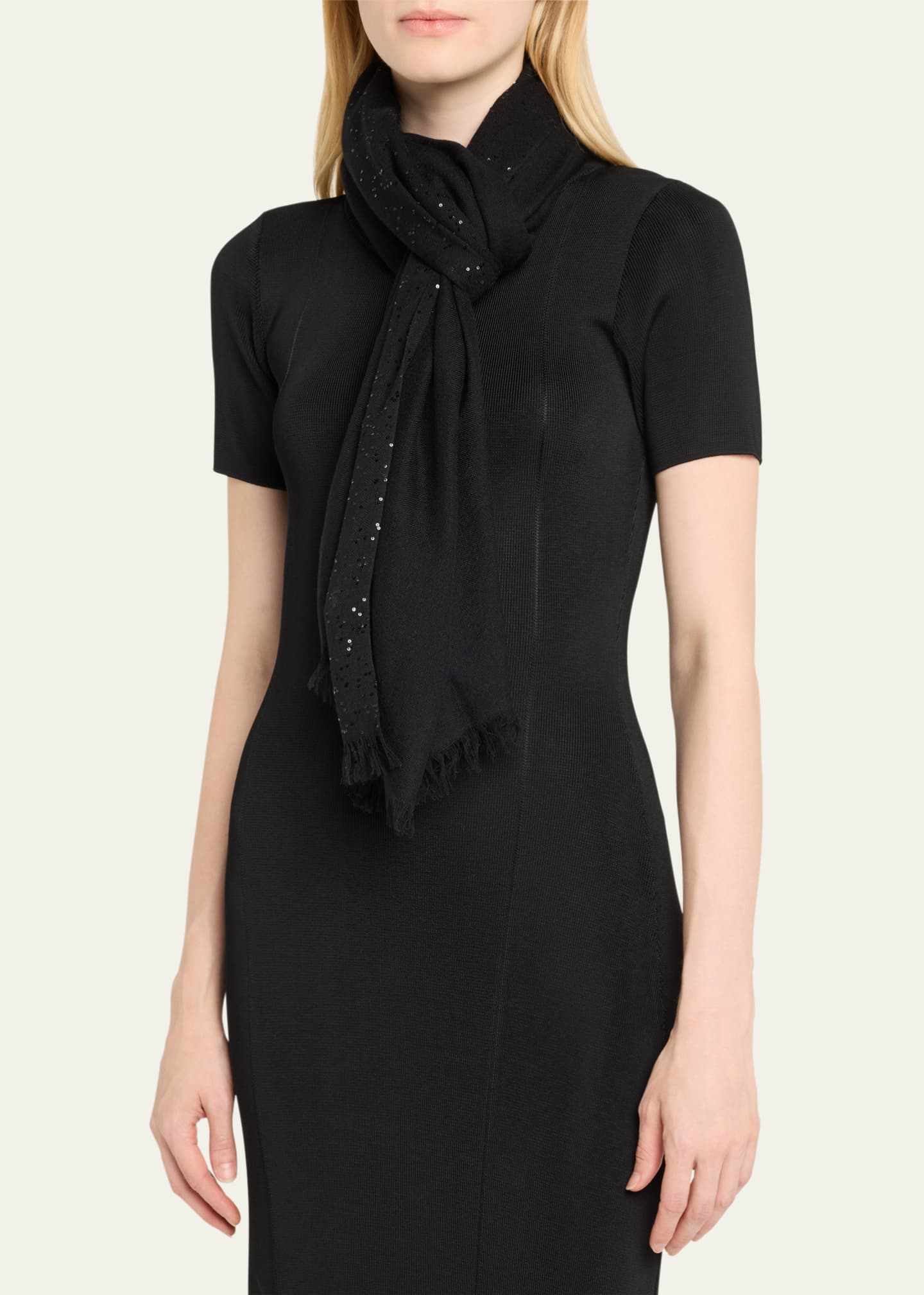 Faliero Sarti New Dalia Sequined Wool-Blend Scarf Image 3 of 4