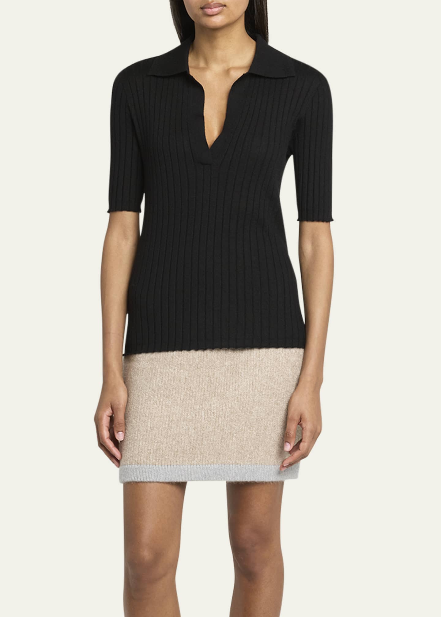 Lisa Yang Freda Cashmere ShortSleeve VNeck Sweater Bergdorf Goodman