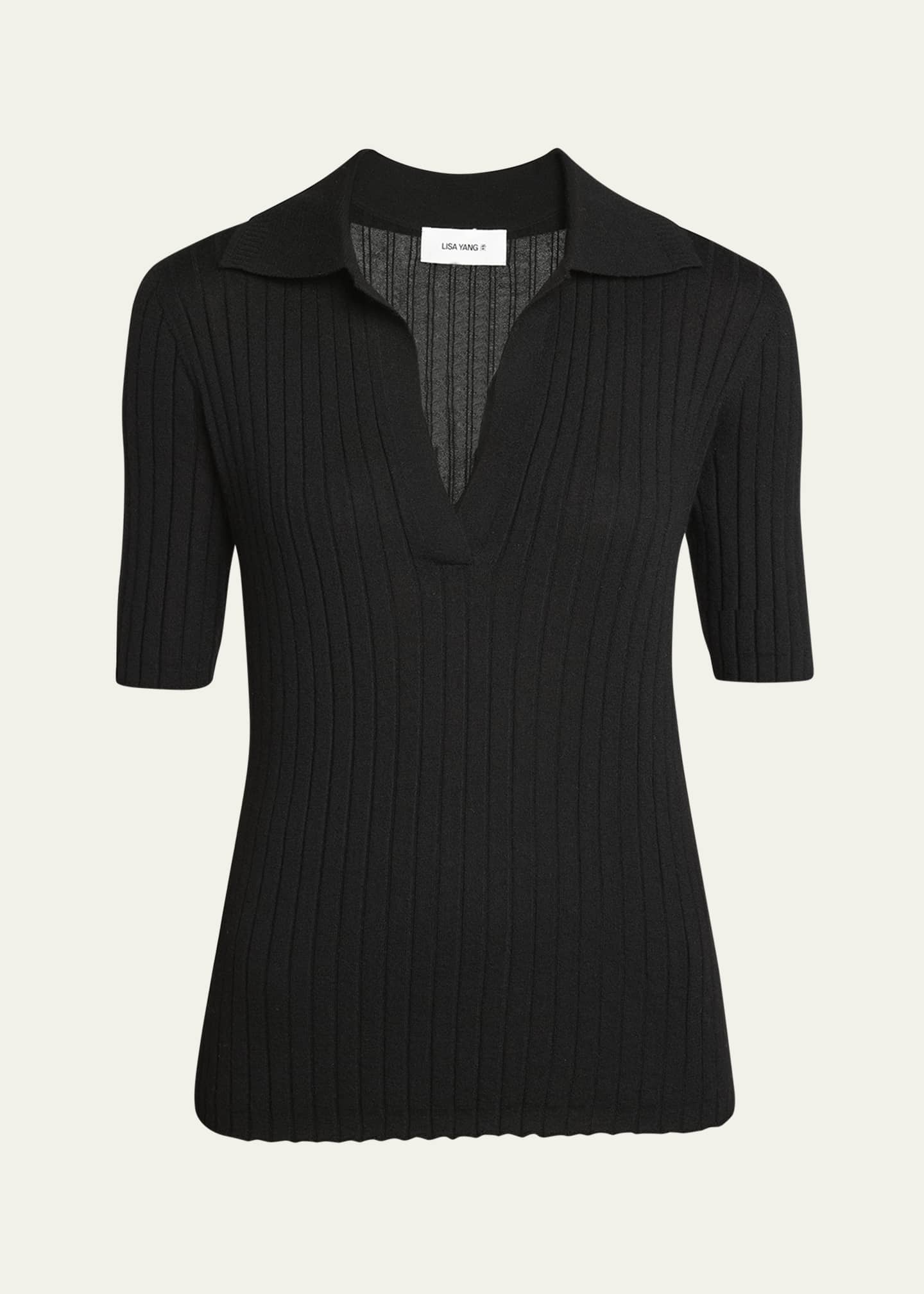 Lisa Yang Freda Cashmere Short Sleeve V Neck Sweater