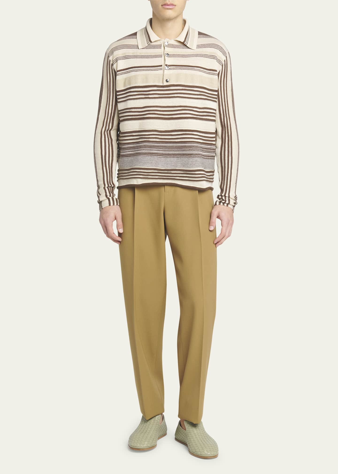 Bottega Veneta Men's Striped Linen-Blend Polo Shirt Image 2 of 5