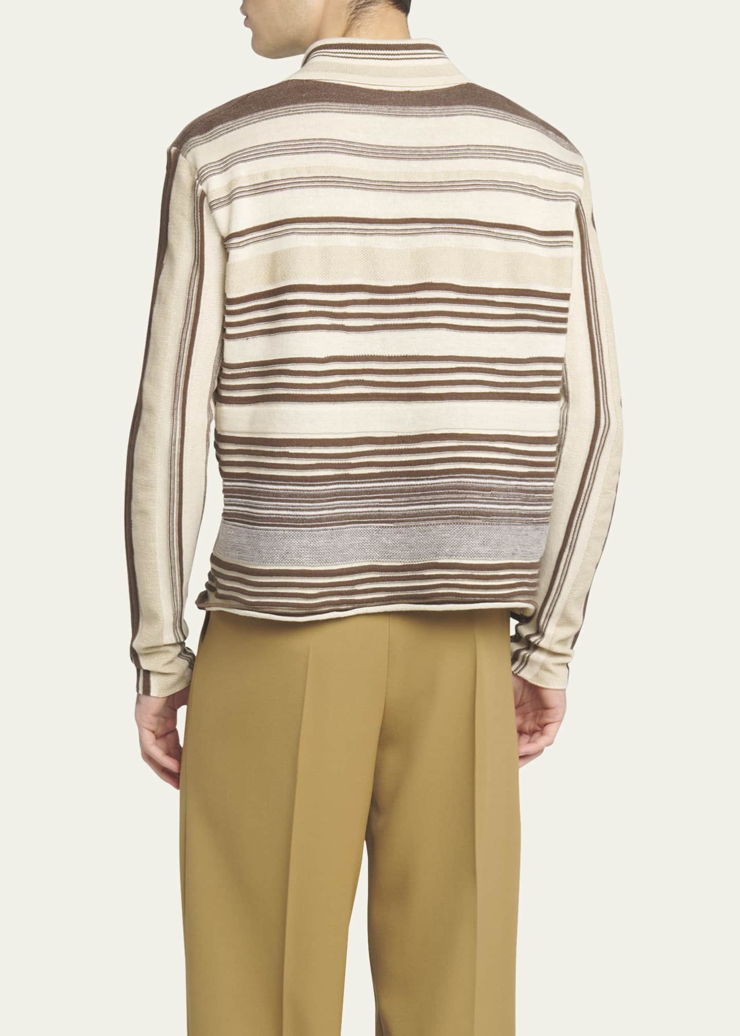 Bottega Veneta Men's Striped Linen-Blend Polo Shirt Image 3 of 5