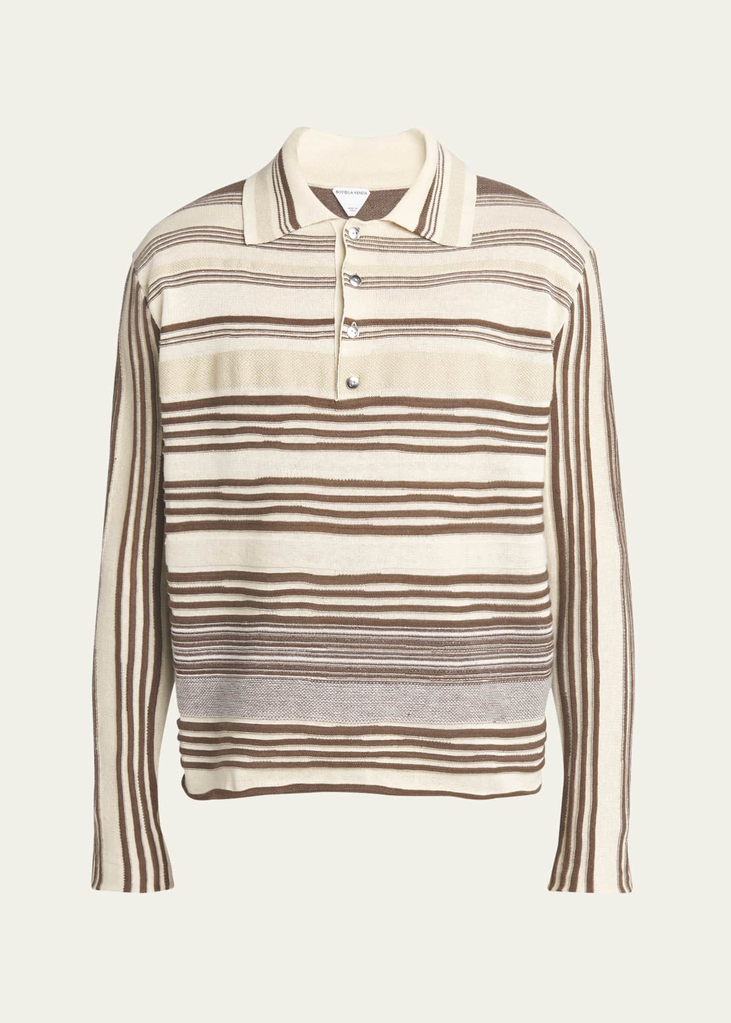 Bottega Veneta Men's Striped Linen-Blend Polo Shirt Image 1 of 5