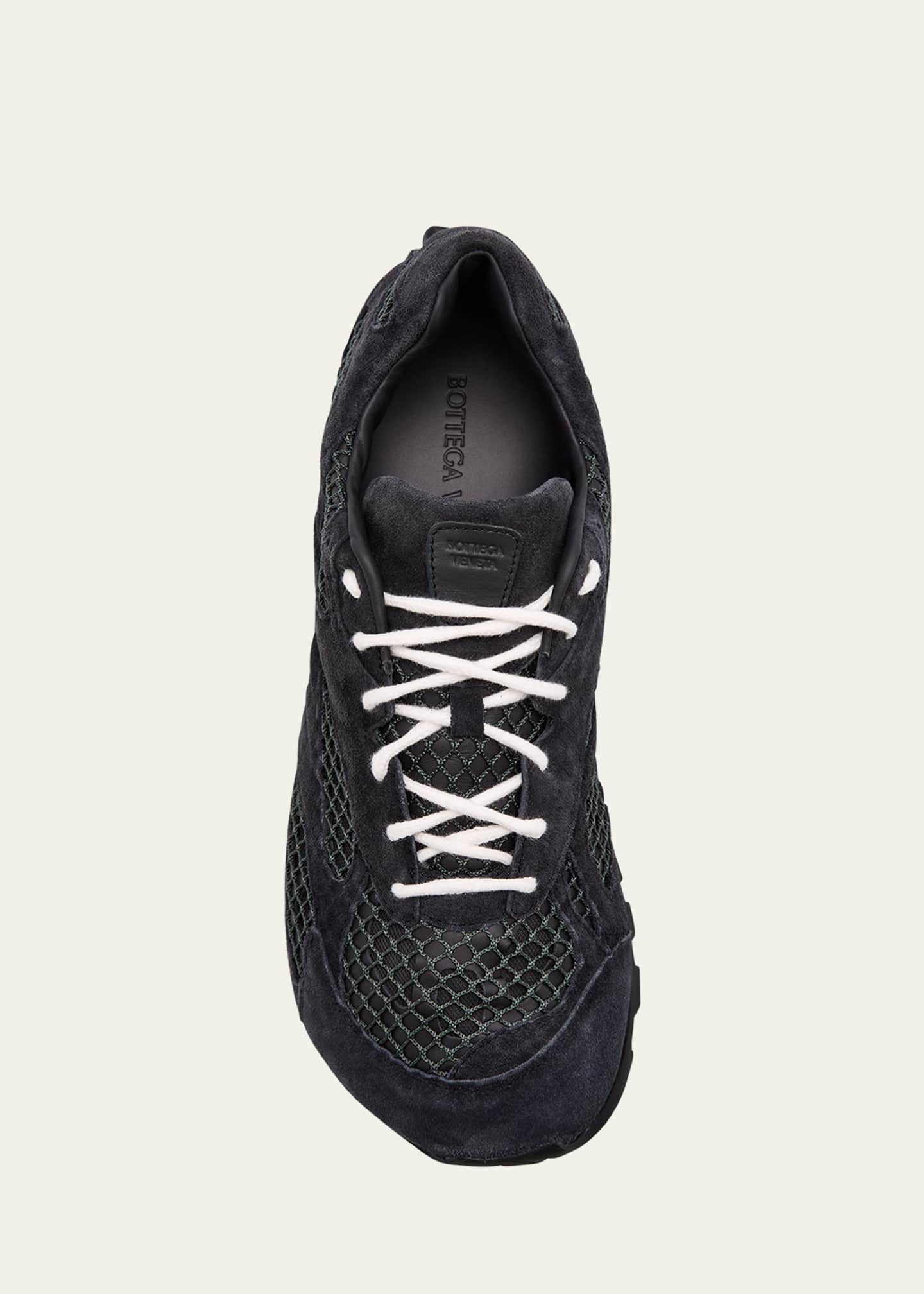 Bottega Veneta Men's Orbit Aged Leather and Fishnet Runner Sneakers Image 6 of 6