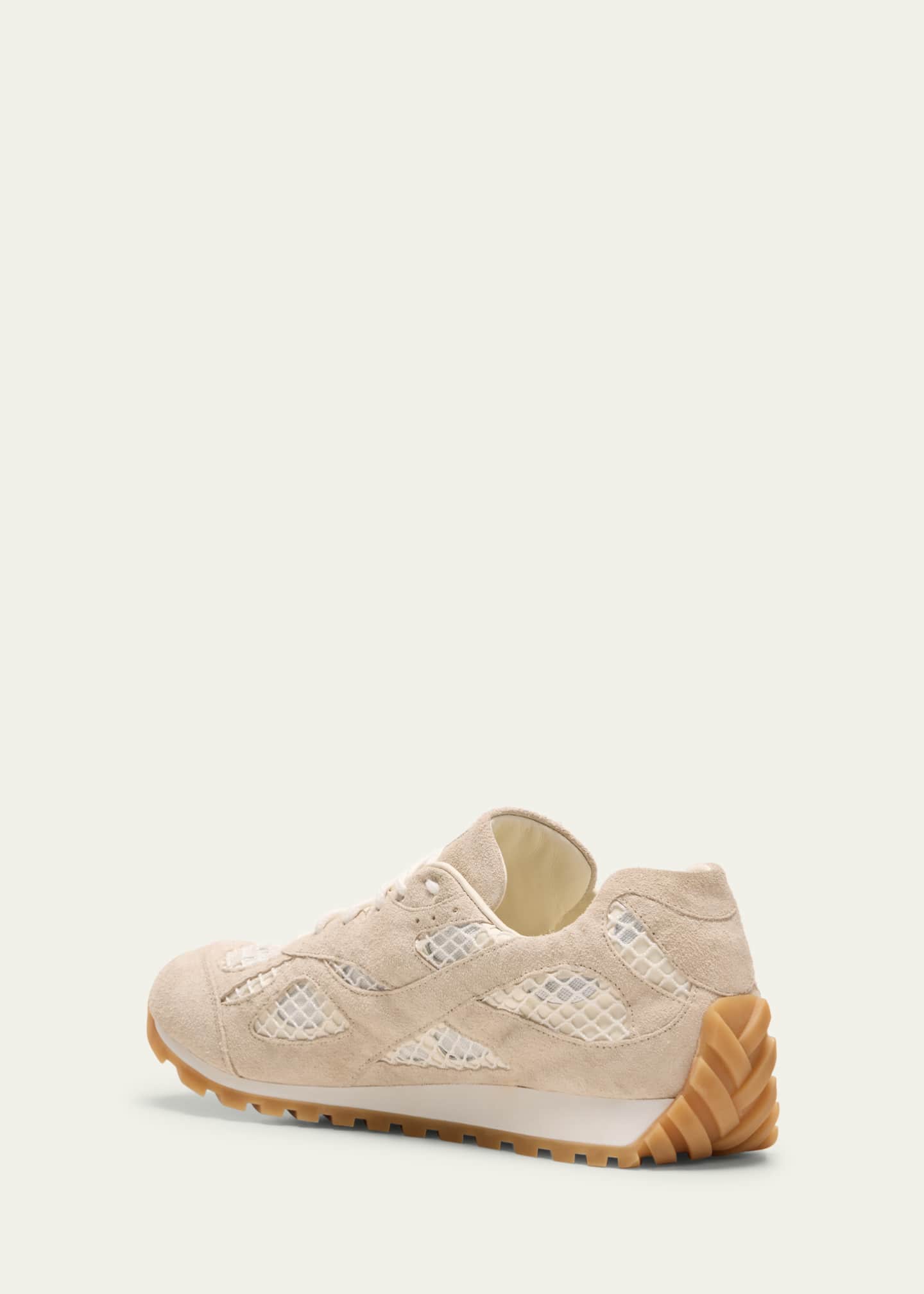 Bottega Veneta Men's Orbit Aged Leather and Fishnet Runner Sneakers Image 4 of 6