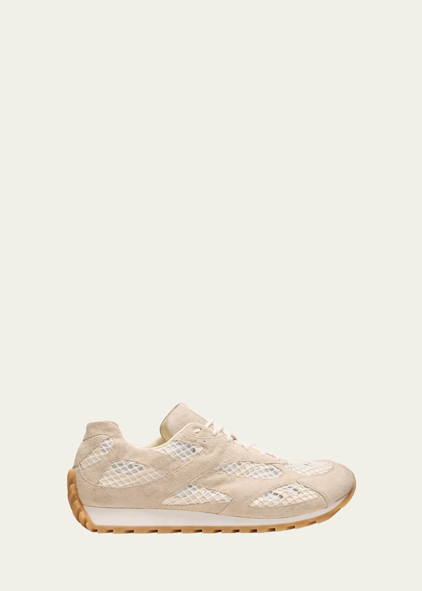 Bottega Veneta Men's Orbit Aged Leather and Fishnet Runner Sneakers Image 1 of 6