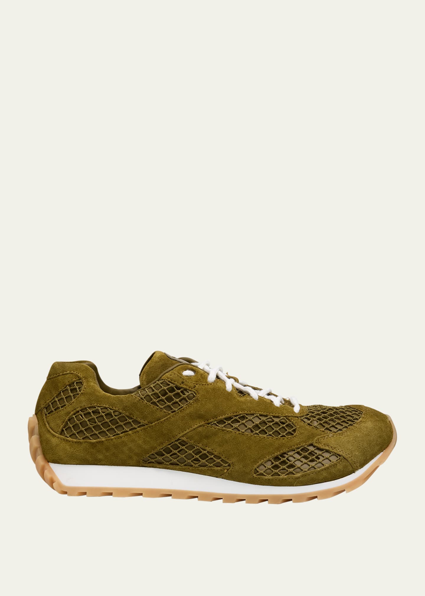 Bottega Veneta Men's Orbit Aged Leather and Fishnet Runner Sneakers Image 1 of 6