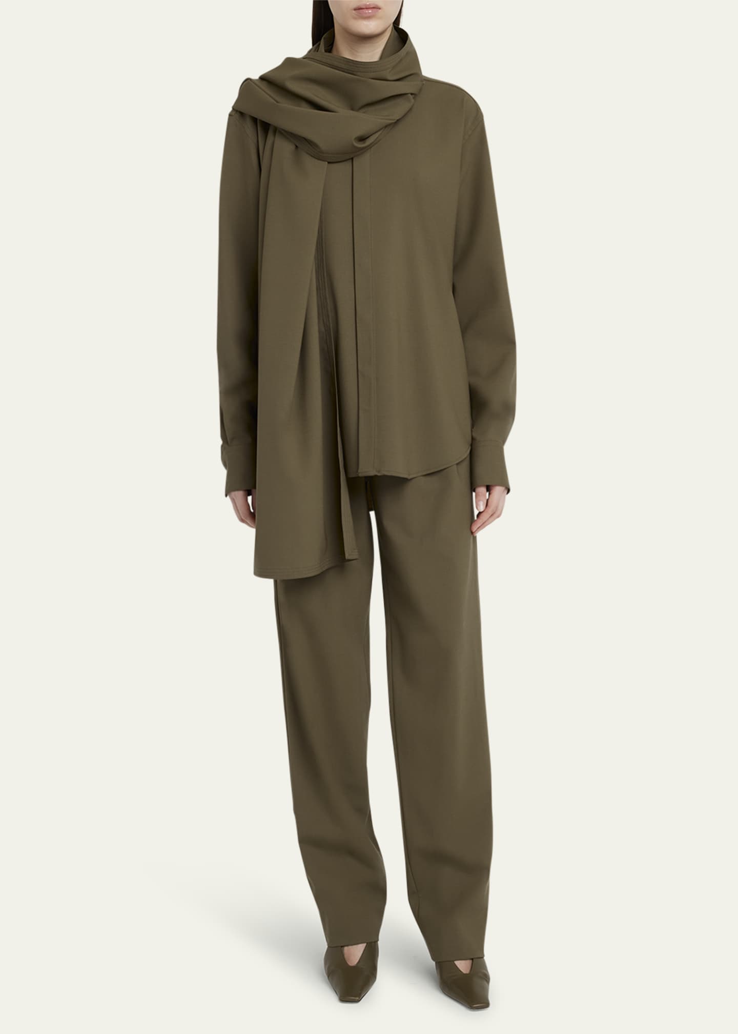 ARMARIUM Beatrice Scarf-Neck Button Down Wool Blouse Image 2 of 5