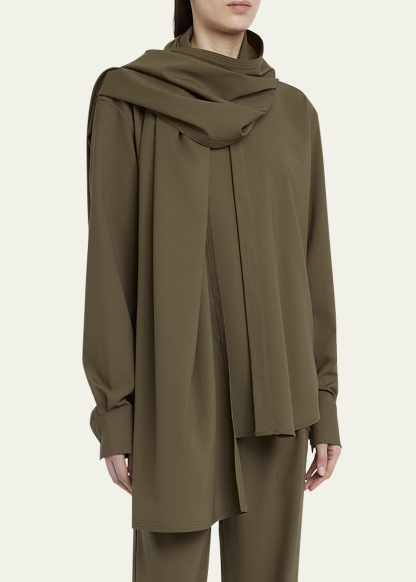 ARMARIUM Beatrice Scarf-Neck Button Down Wool Blouse Image 4 of 5