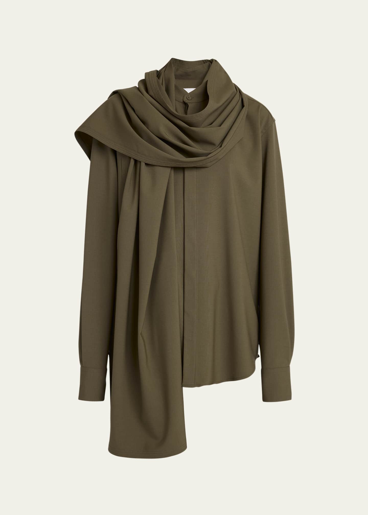 ARMARIUM Beatrice Scarf-Neck Button Down Wool Blouse Image 1 of 5