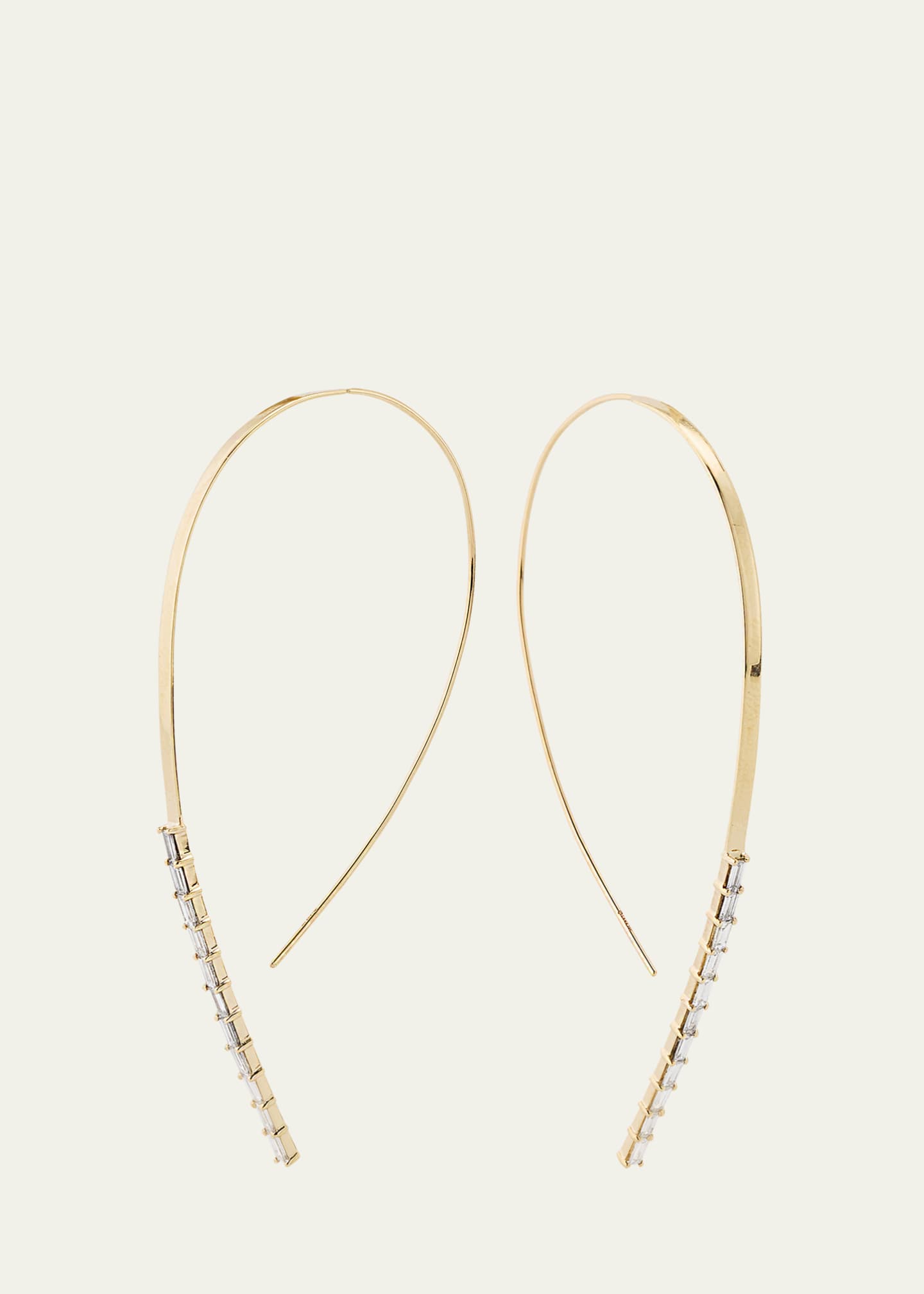 Lana 14K Yellow Gold Baguette Diamond Flat Hooked on Hoop Earrings Image 3 of 4
