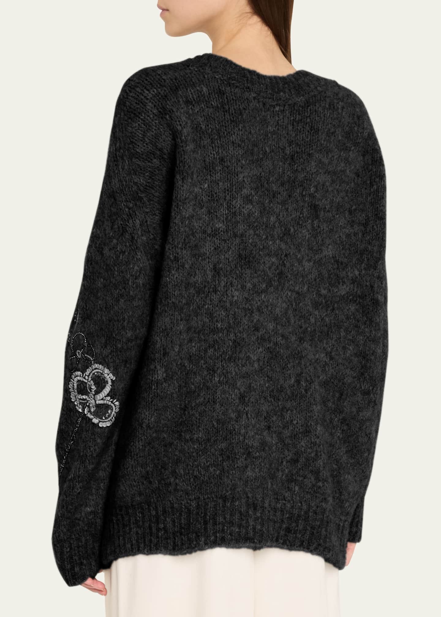 Flower Embroidered Alpaca Wool Sweater - Thumbnail 3