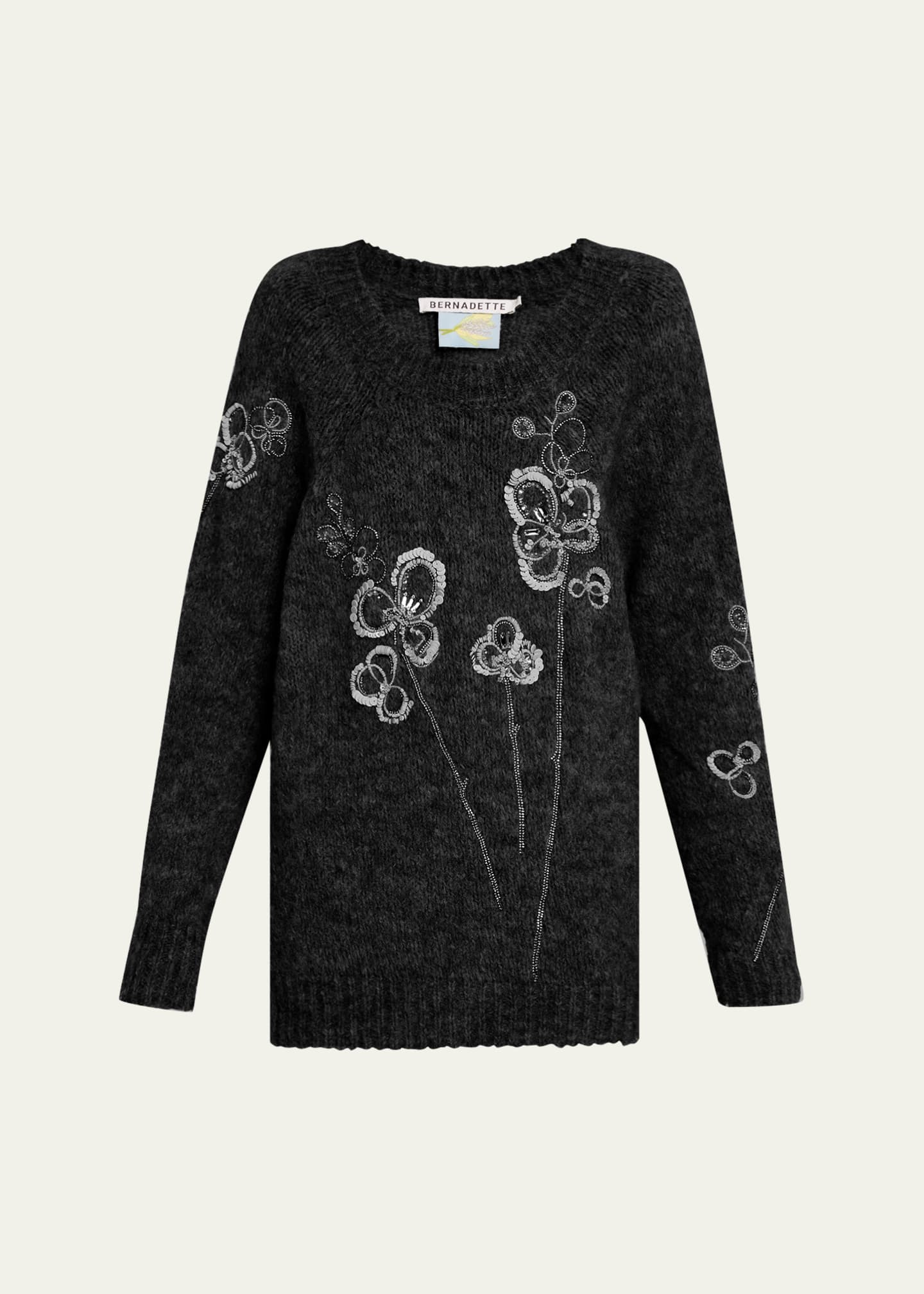 Flower Embroidered Alpaca Wool Sweater