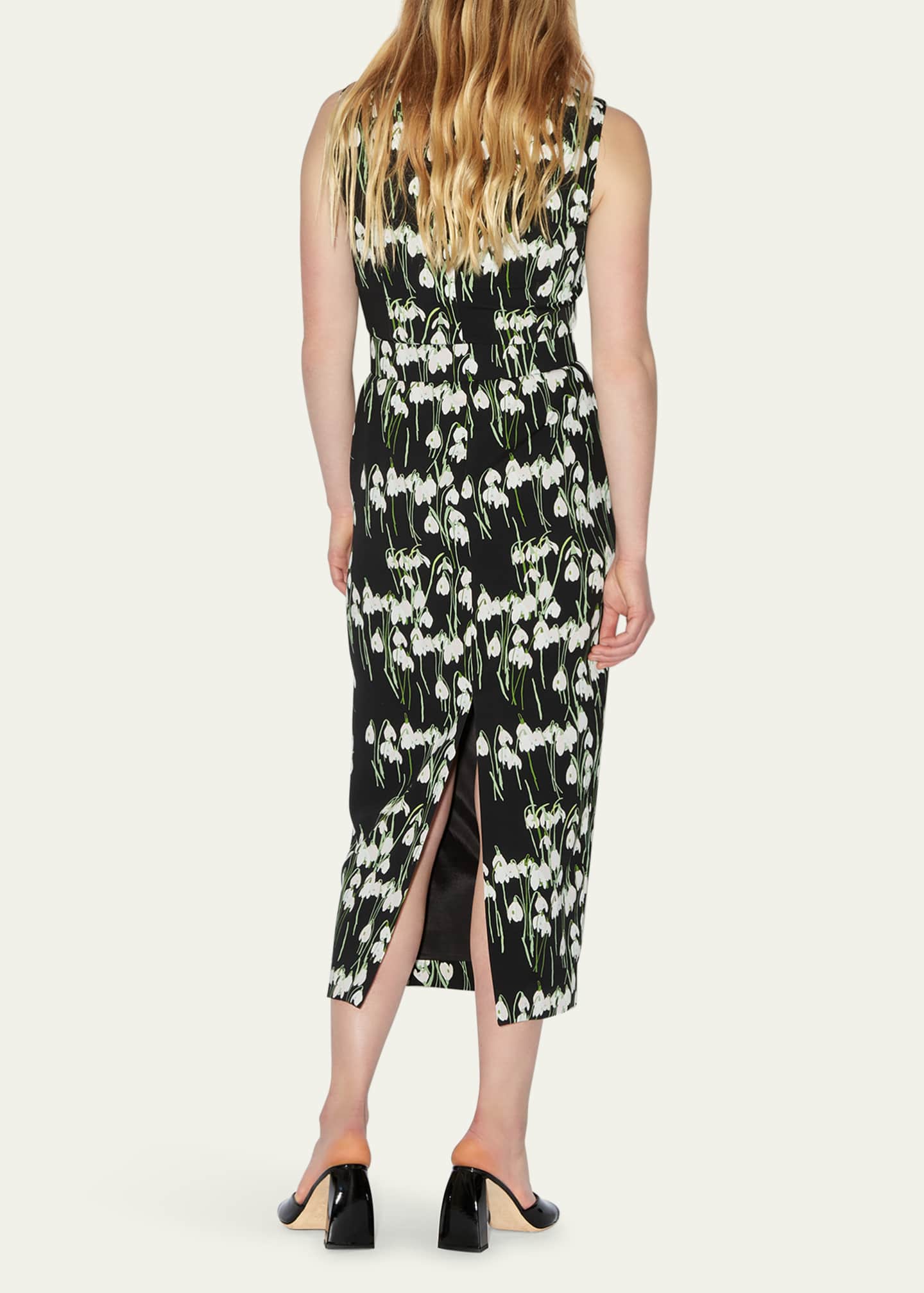 BERNADETTE Flower-Print Boat-Neck Belted Midi Dress Image 3 of 5