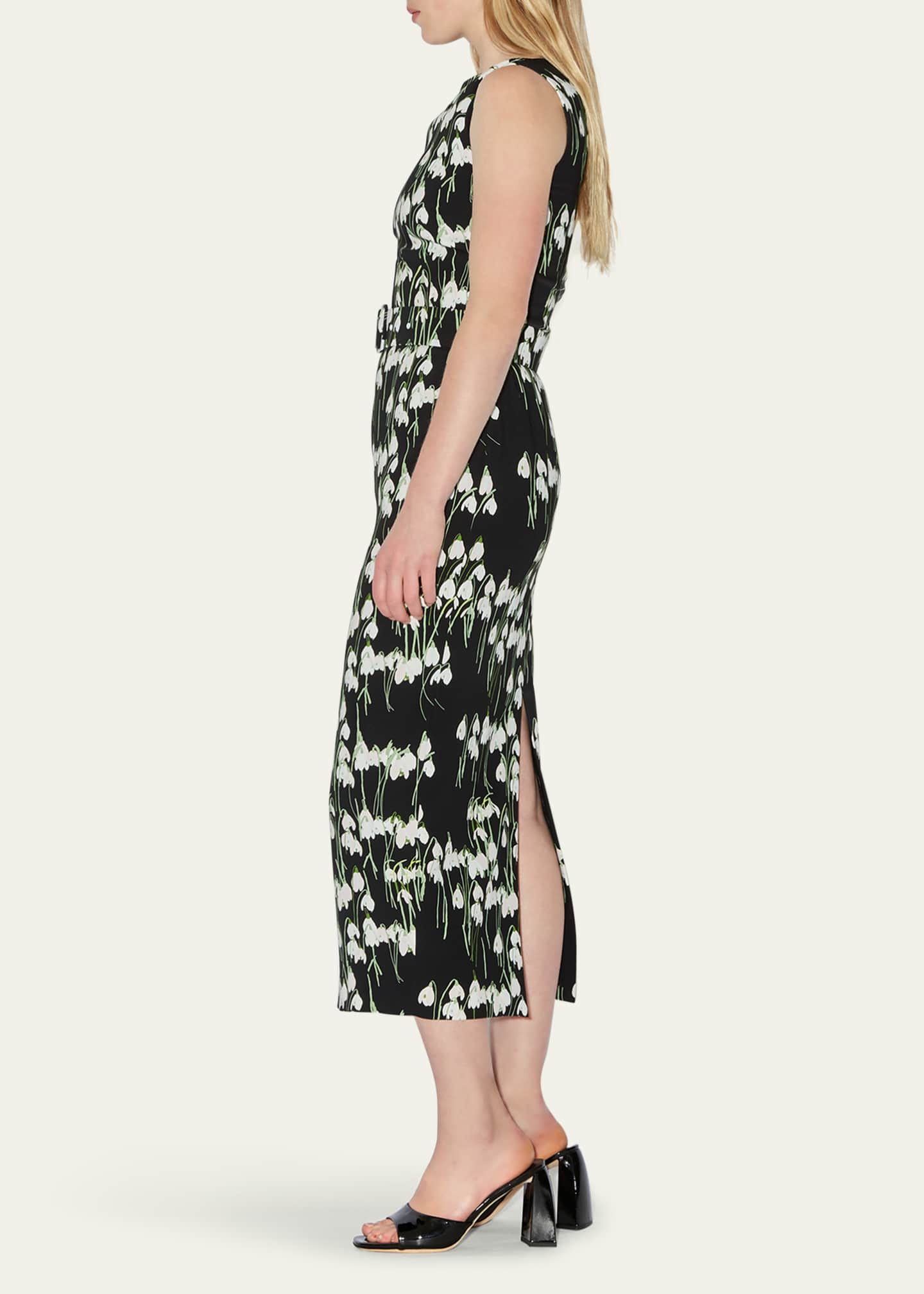 BERNADETTE Flower-Print Boat-Neck Belted Midi Dress Image 4 of 5