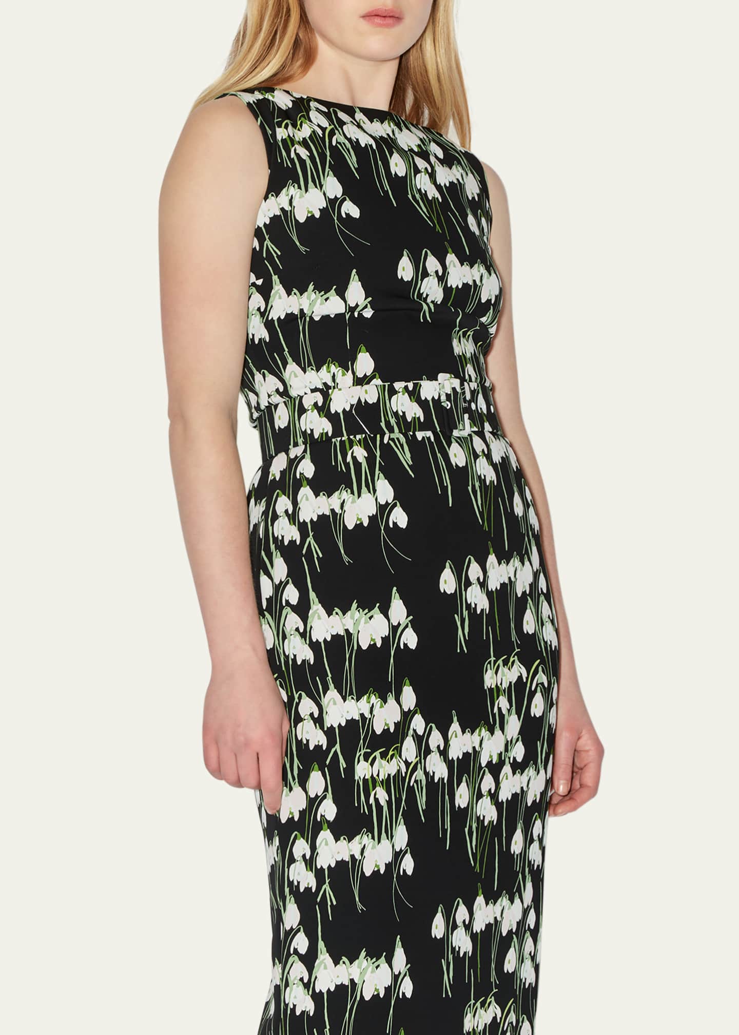 BERNADETTE Flower-Print Boat-Neck Belted Midi Dress Image 5 of 5