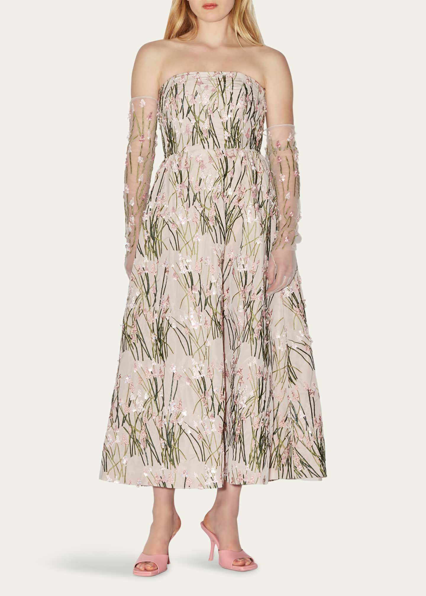 BERNADETTE Strapless Dette Embroidered Midi Dress Image 2 of 5