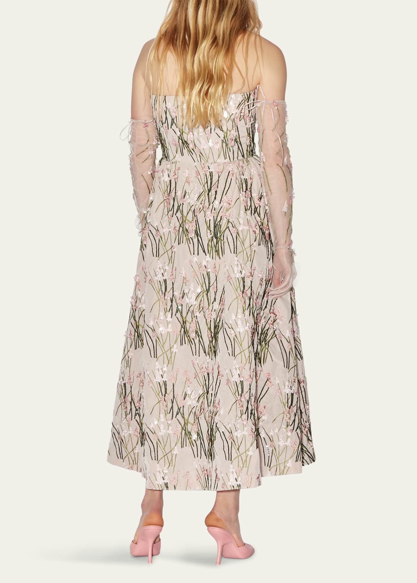 BERNADETTE Strapless Dette Embroidered Midi Dress Image 3 of 5