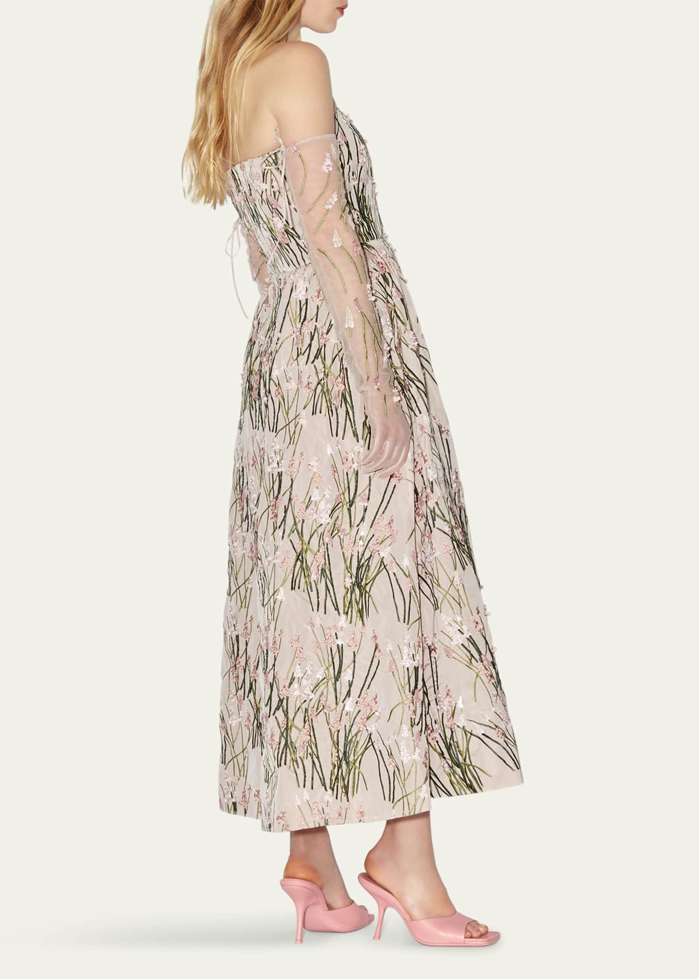 BERNADETTE Strapless Dette Embroidered Midi Dress Image 4 of 5
