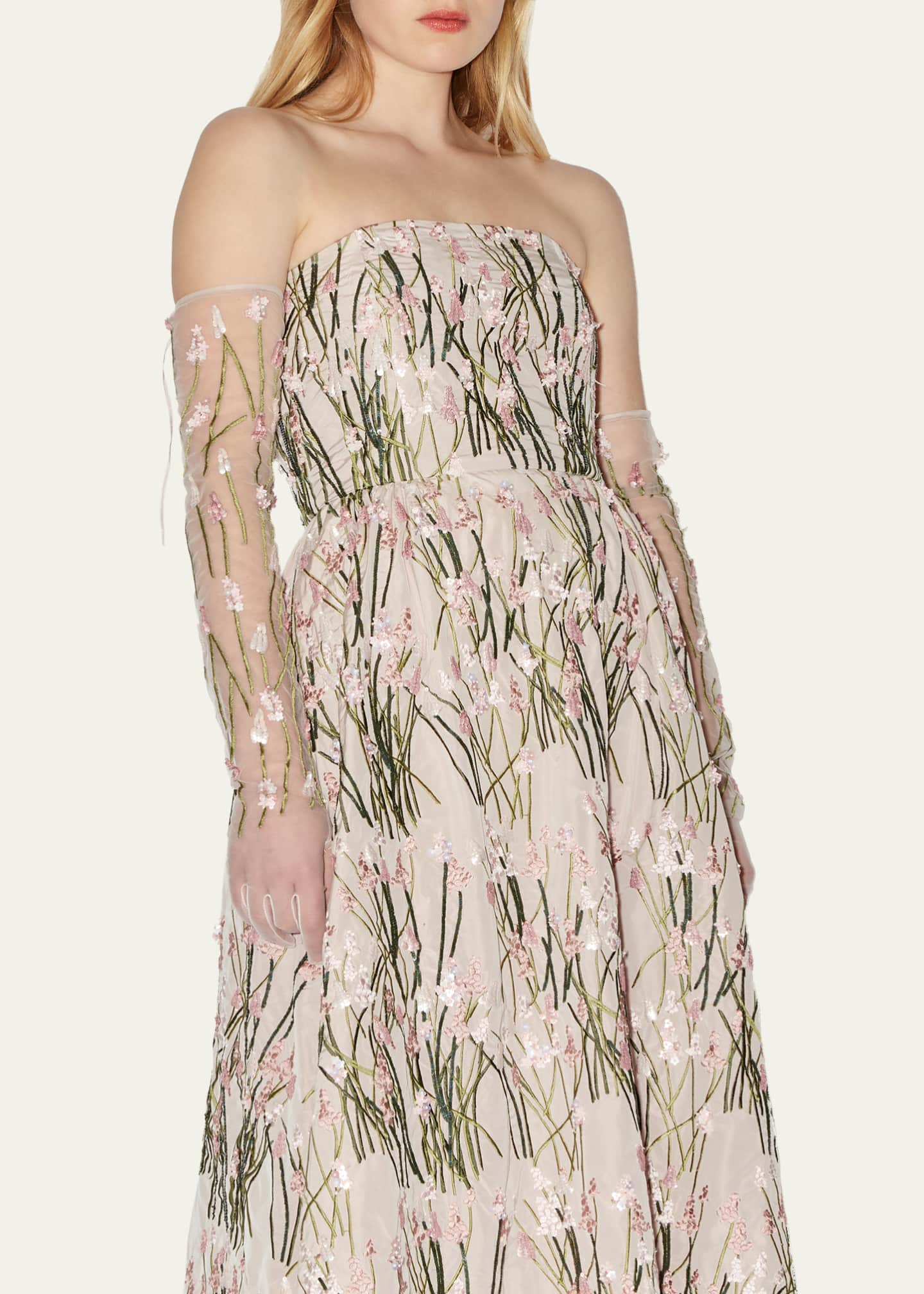 BERNADETTE Strapless Dette Embroidered Midi Dress Image 5 of 5