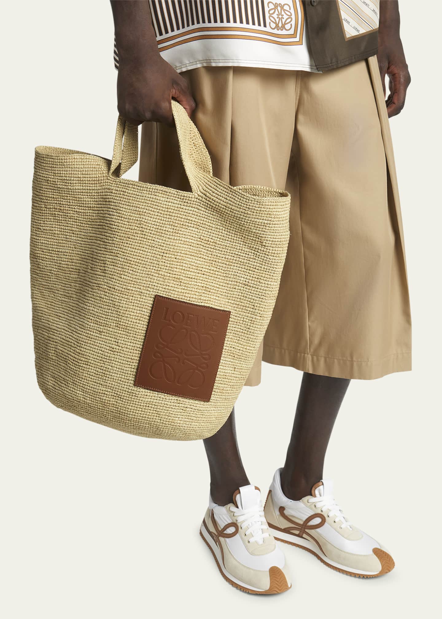 Loewe leather trimmed woven raffia tote shop