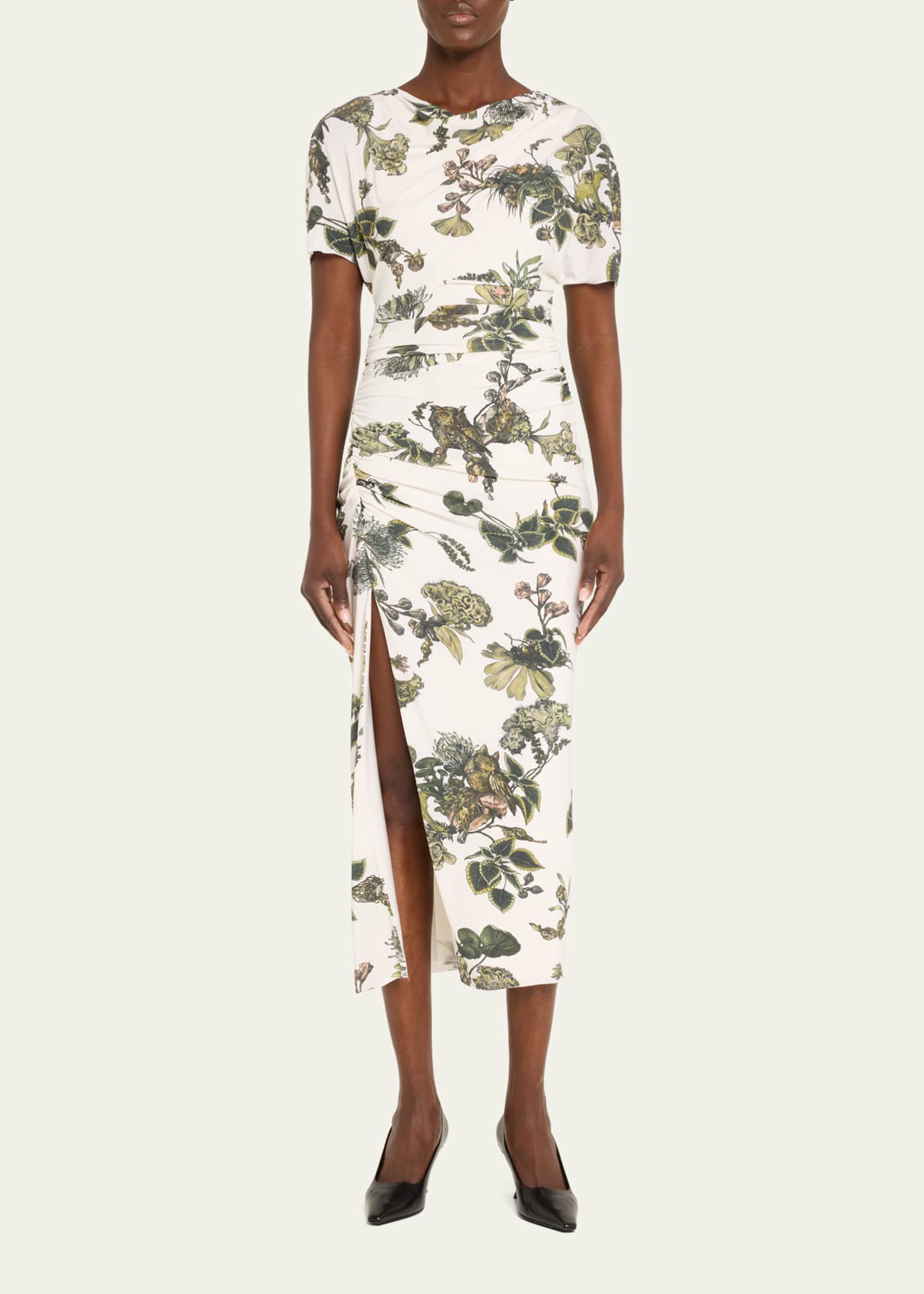 Jason Wu Collection Floral Ruched Jersey Midi Dress with High Slit Image 2 of 5