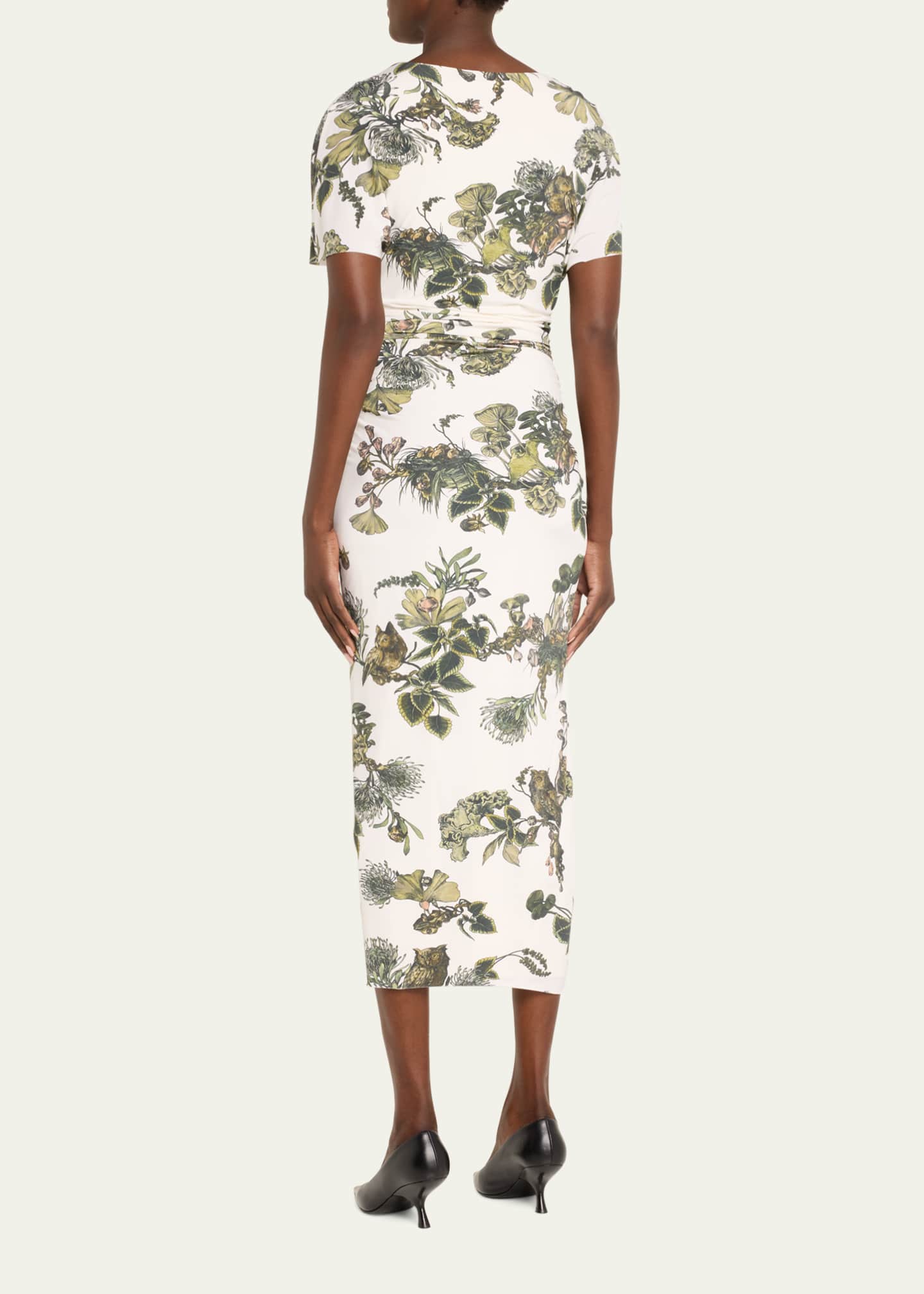 Jason Wu Collection Floral Ruched Jersey Midi Dress with High Slit Image 3 of 5