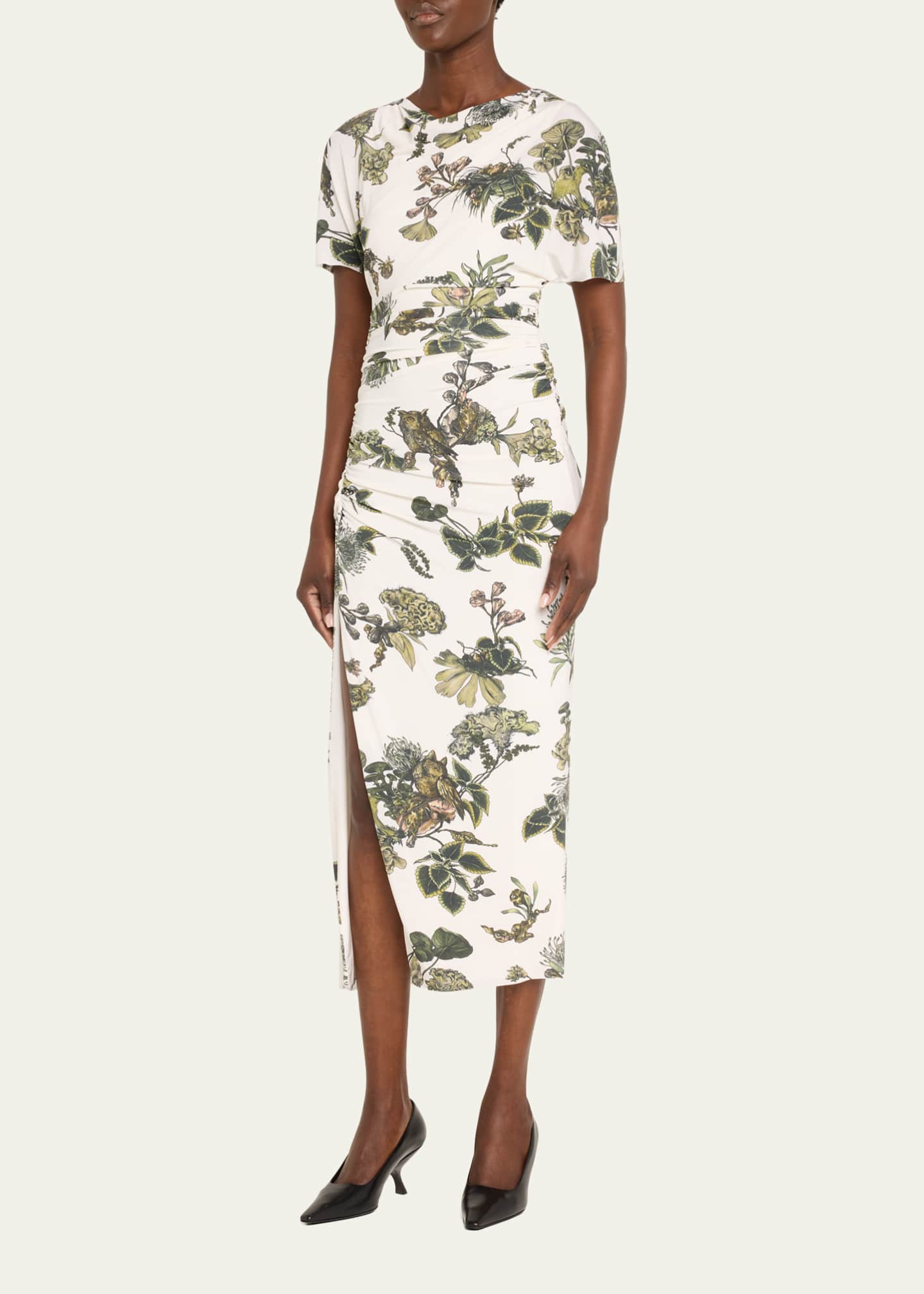 Jason Wu Collection Floral Ruched Jersey Midi Dress with High Slit Image 4 of 5
