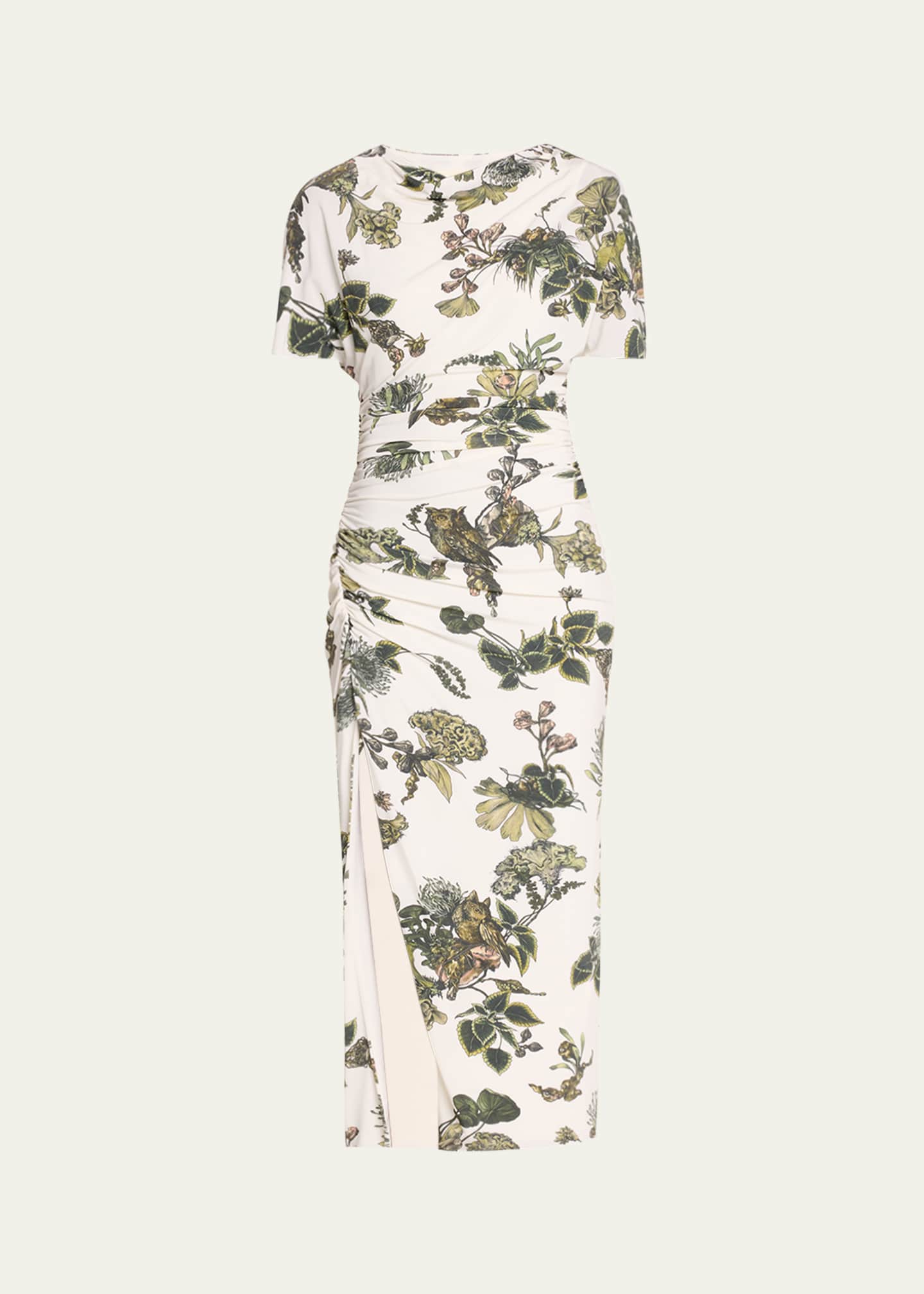 Jason Wu Collection Floral Ruched Jersey Midi Dress with High Slit Image 1 of 5