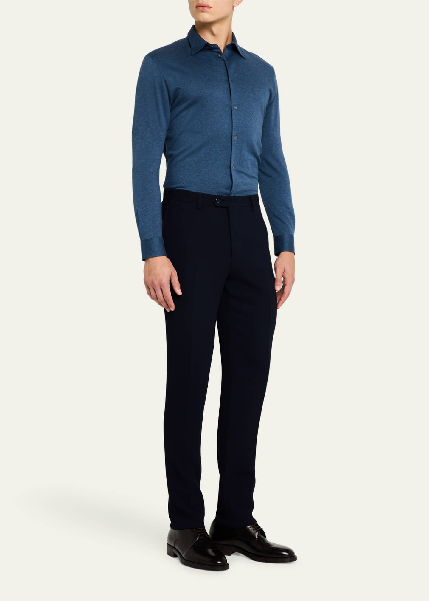 Giorgio Armani Men's Cannete Effect Flat-Front Trousers Image 2 of 5