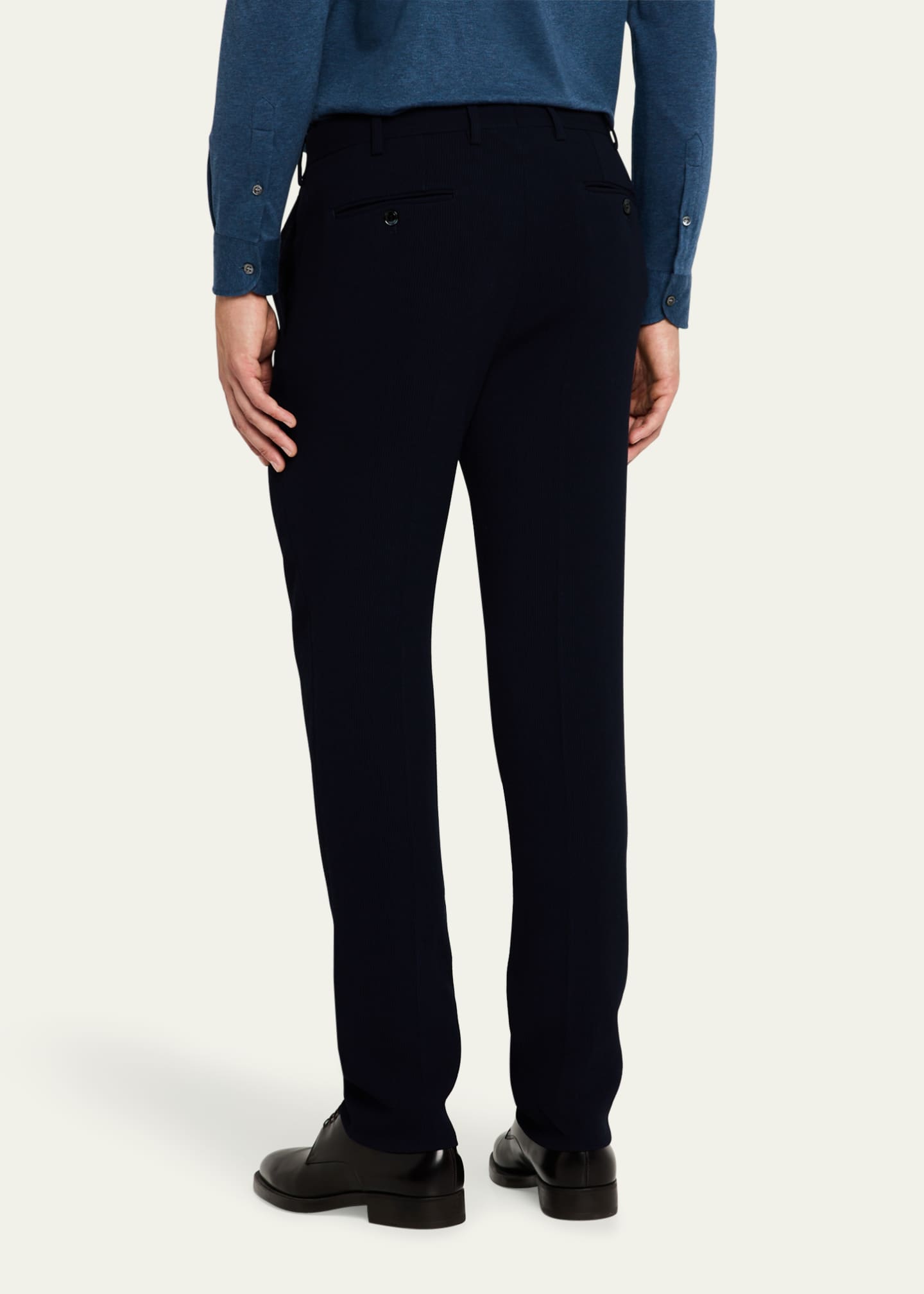 Giorgio Armani Men's Cannete Effect Flat-Front Trousers Image 3 of 5