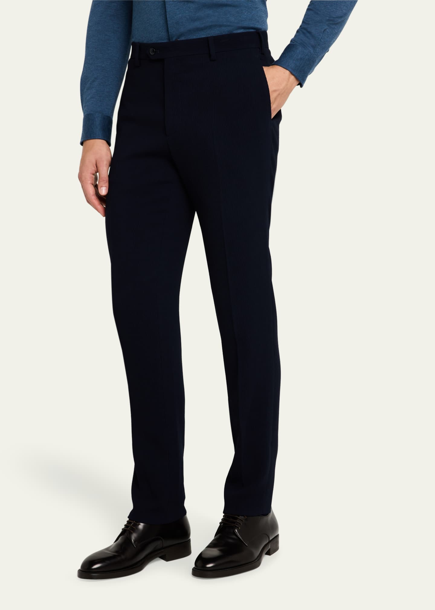 Giorgio Armani Men's Cannete Effect Flat-Front Trousers Image 4 of 5