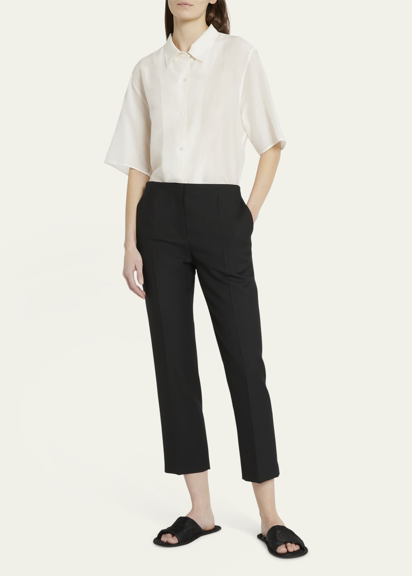 THE ROW Vale Short-Sleeve Cotton Button-Down Shirt Image 2 of 5