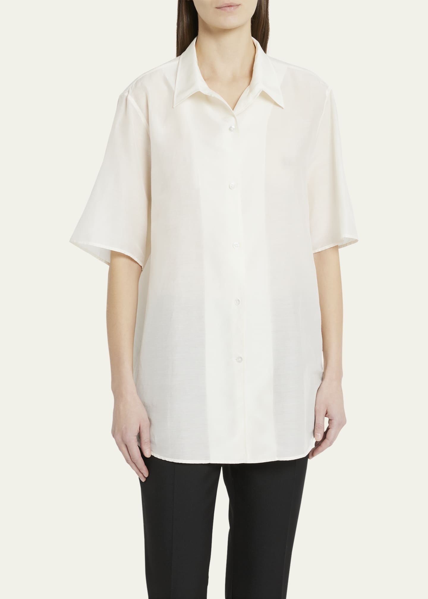 THE ROW Vale Short-Sleeve Cotton Button-Down Shirt Image 4 of 5