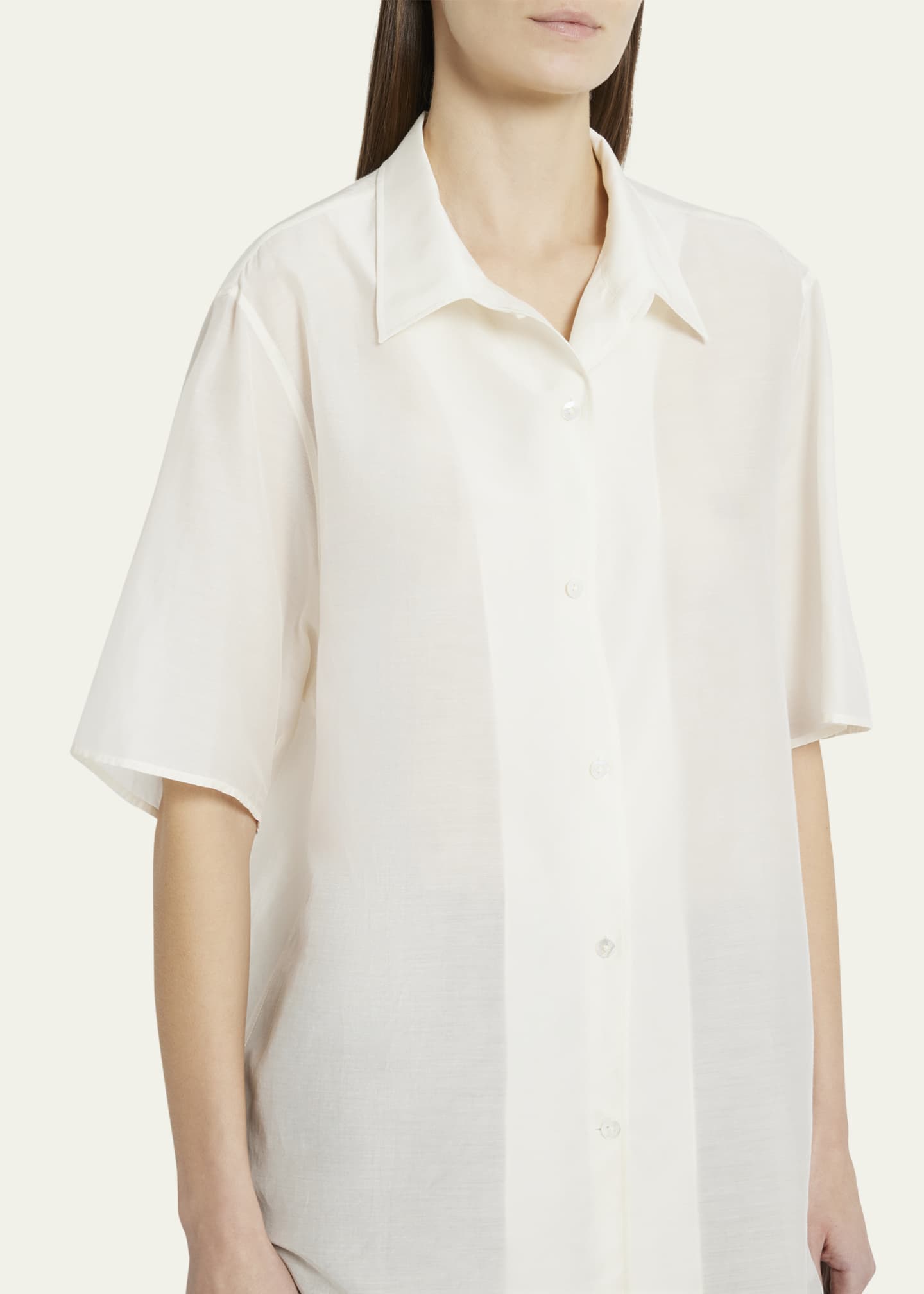 THE ROW Vale Short-Sleeve Cotton Button-Down Shirt Image 5 of 5