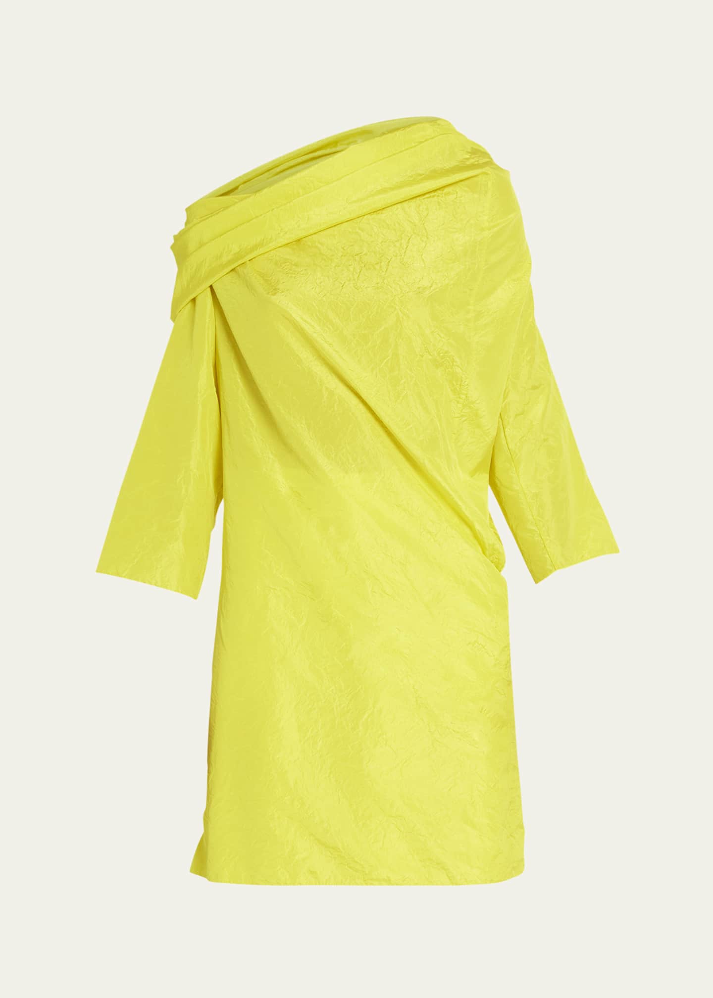 THE ROW Sifo Draped One-Shoulder Long-Sleeve Crinkle Silk Top Image 1 of 5