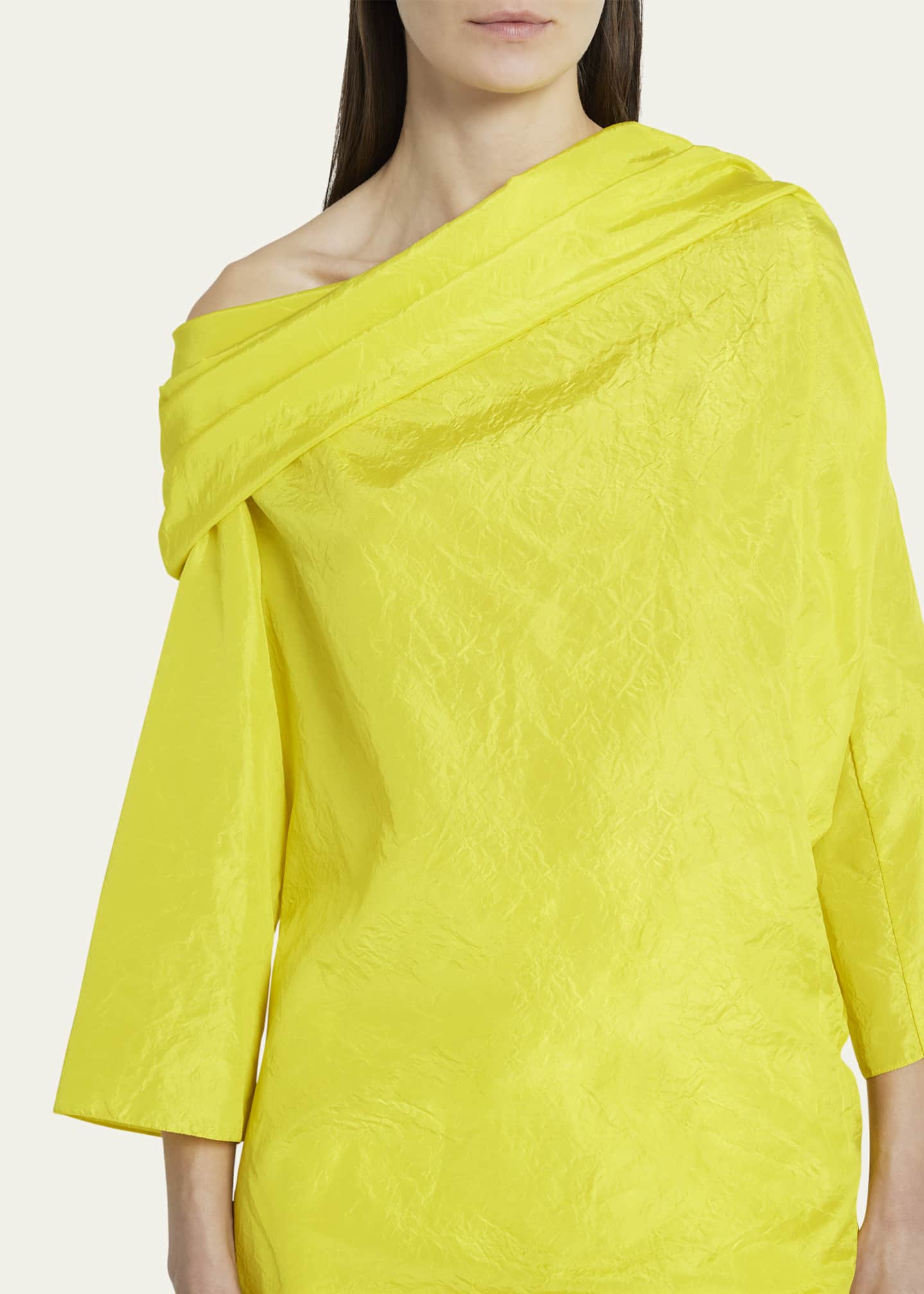 THE ROW Sifo Draped One-Shoulder Long-Sleeve Crinkle Silk Top Image 5 of 5