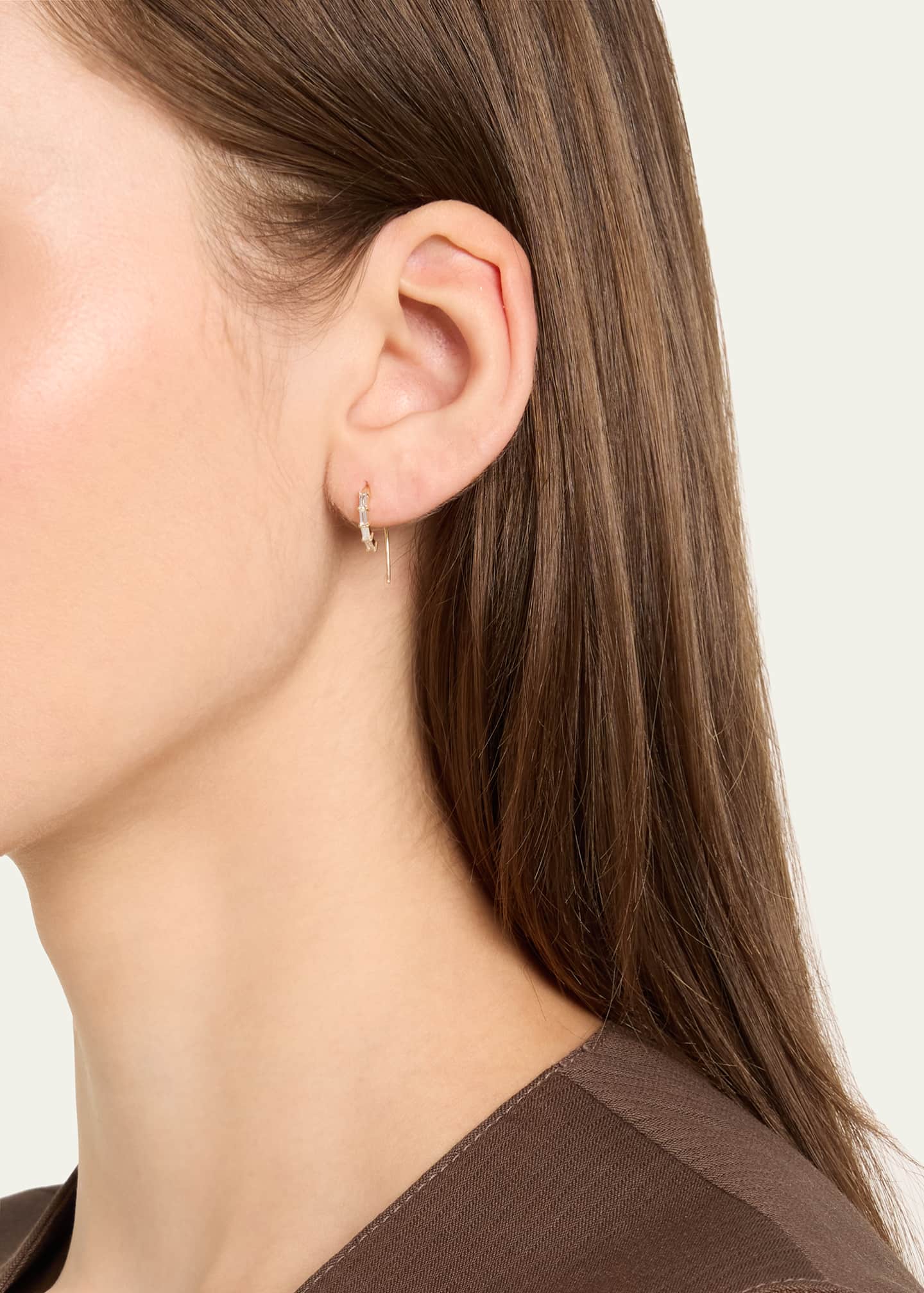 Lana 14K Yellow Gold Baguette Diamond Mini Hooked on Hoop Earrings Image 2 of 4