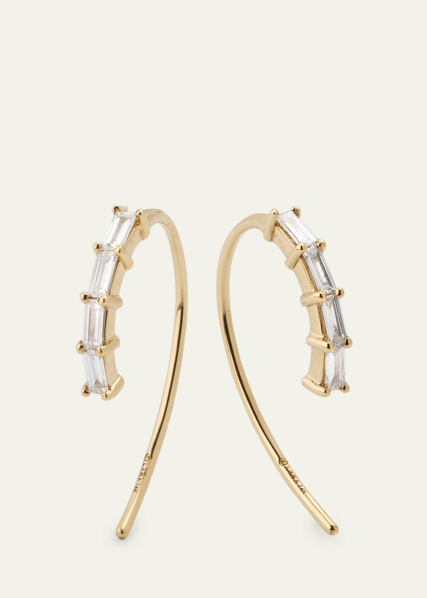 Lana 14K Yellow Gold Baguette Diamond Mini Hooked on Hoop Earrings Image 3 of 4