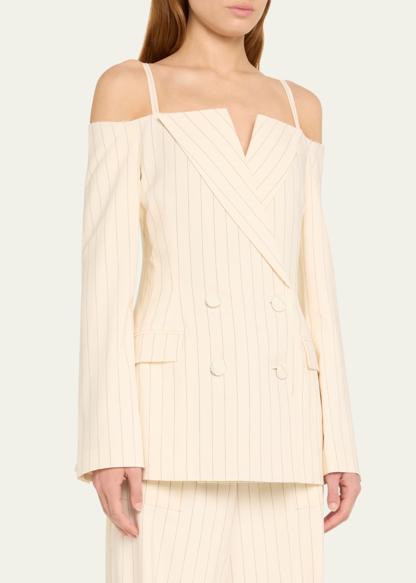 Monse Pinstripe Cold-Shoulder Double Breasted Wool Blazer Image 4 of 5
