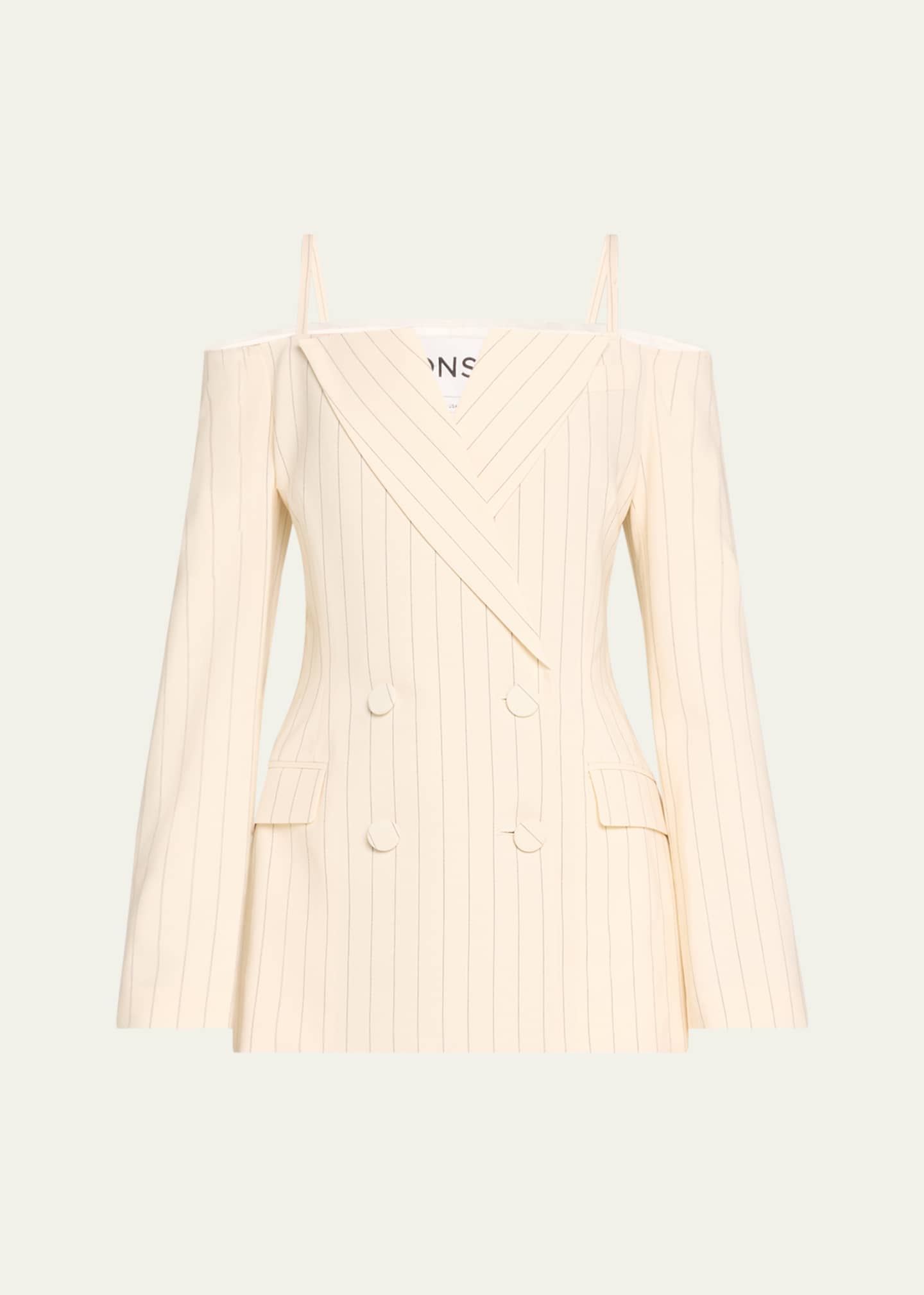 Monse Pinstripe Cold-Shoulder Double Breasted Wool Blazer Image 1 of 5