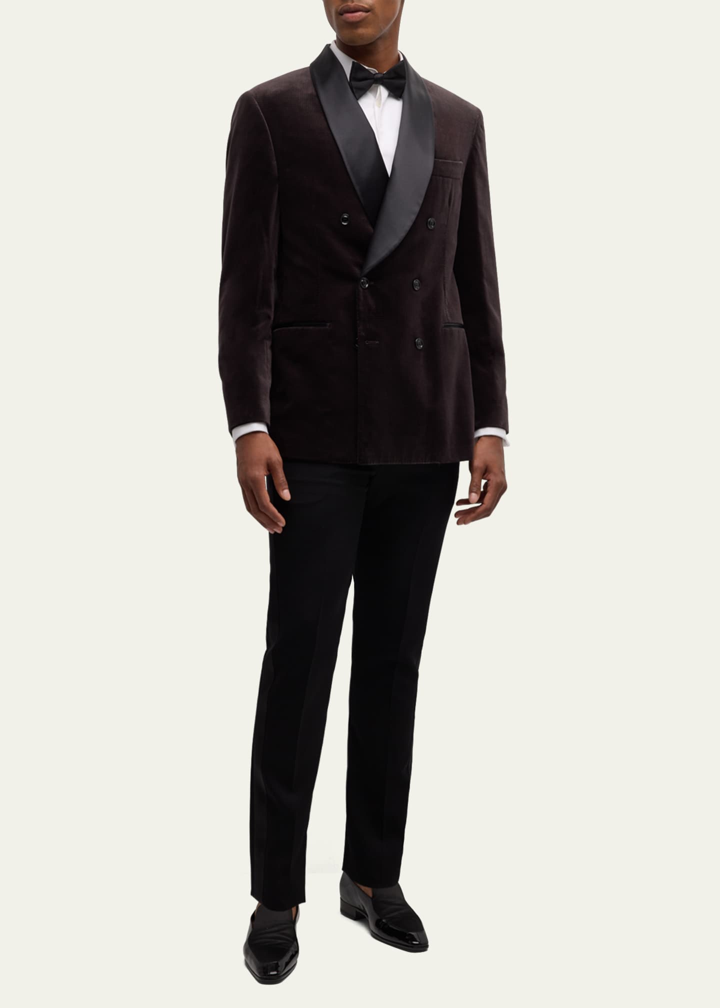 Brunello Cucinelli Men's Velvet Satin-Lapel Double-Breasted Dinner Jacket Image 2 of 5