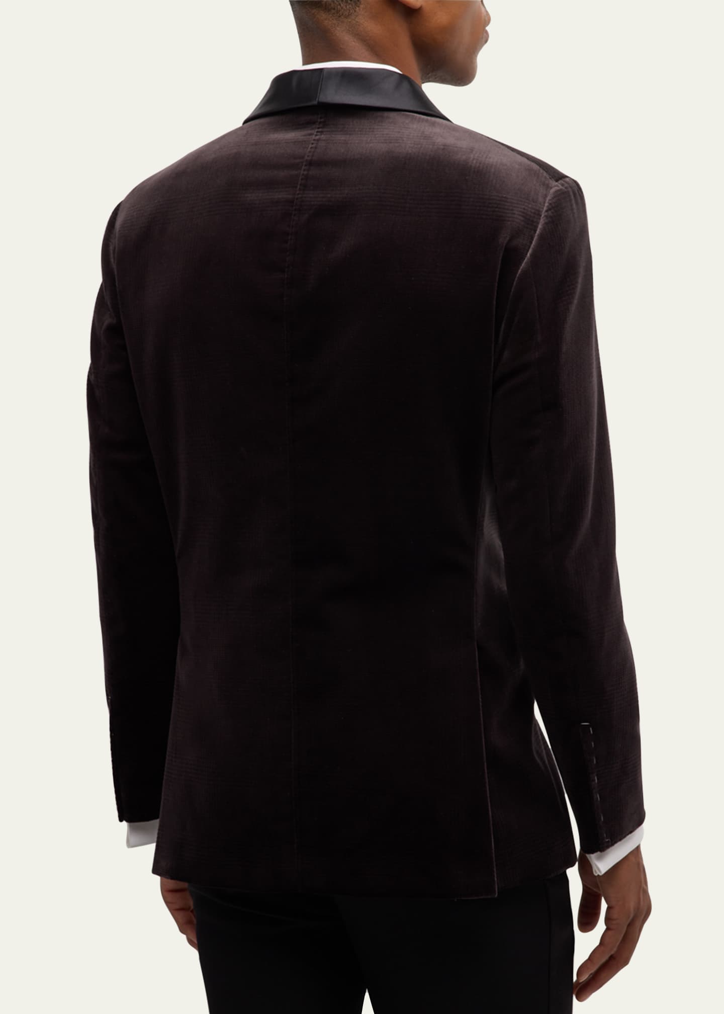 Brunello Cucinelli Men's Velvet Satin-Lapel Double-Breasted Dinner Jacket Image 3 of 5