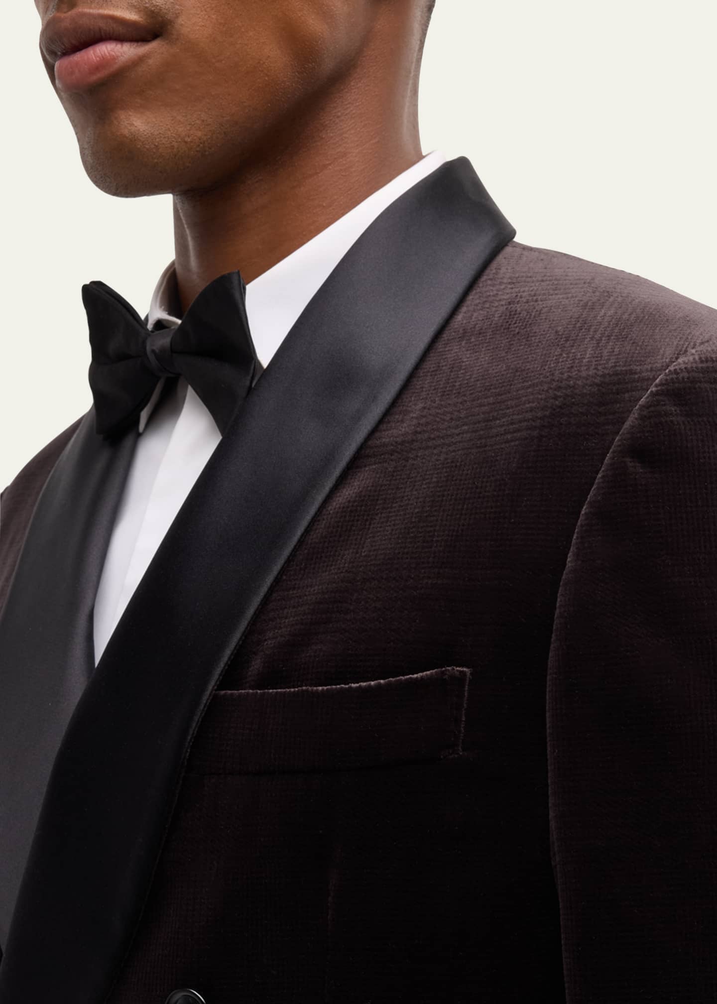 Brunello Cucinelli Men's Velvet Satin-Lapel Double-Breasted Dinner Jacket Image 5 of 5