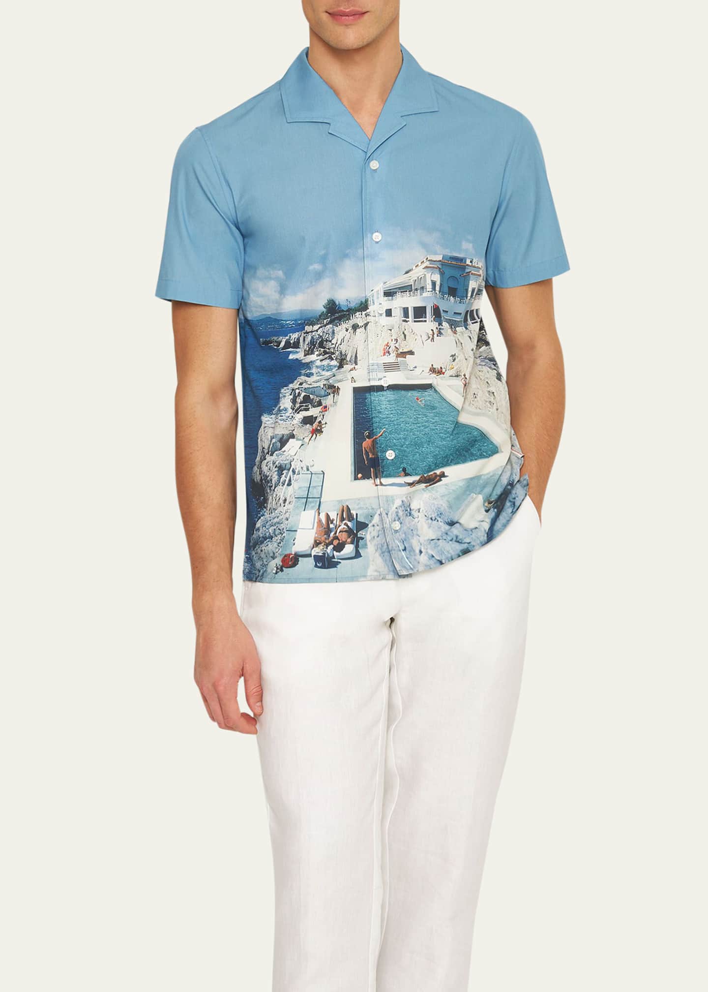 Orlebar Brown Men's Hibbert Roc Pool Photographic-Print Short-Sleeve Shirt Image 2 of 4